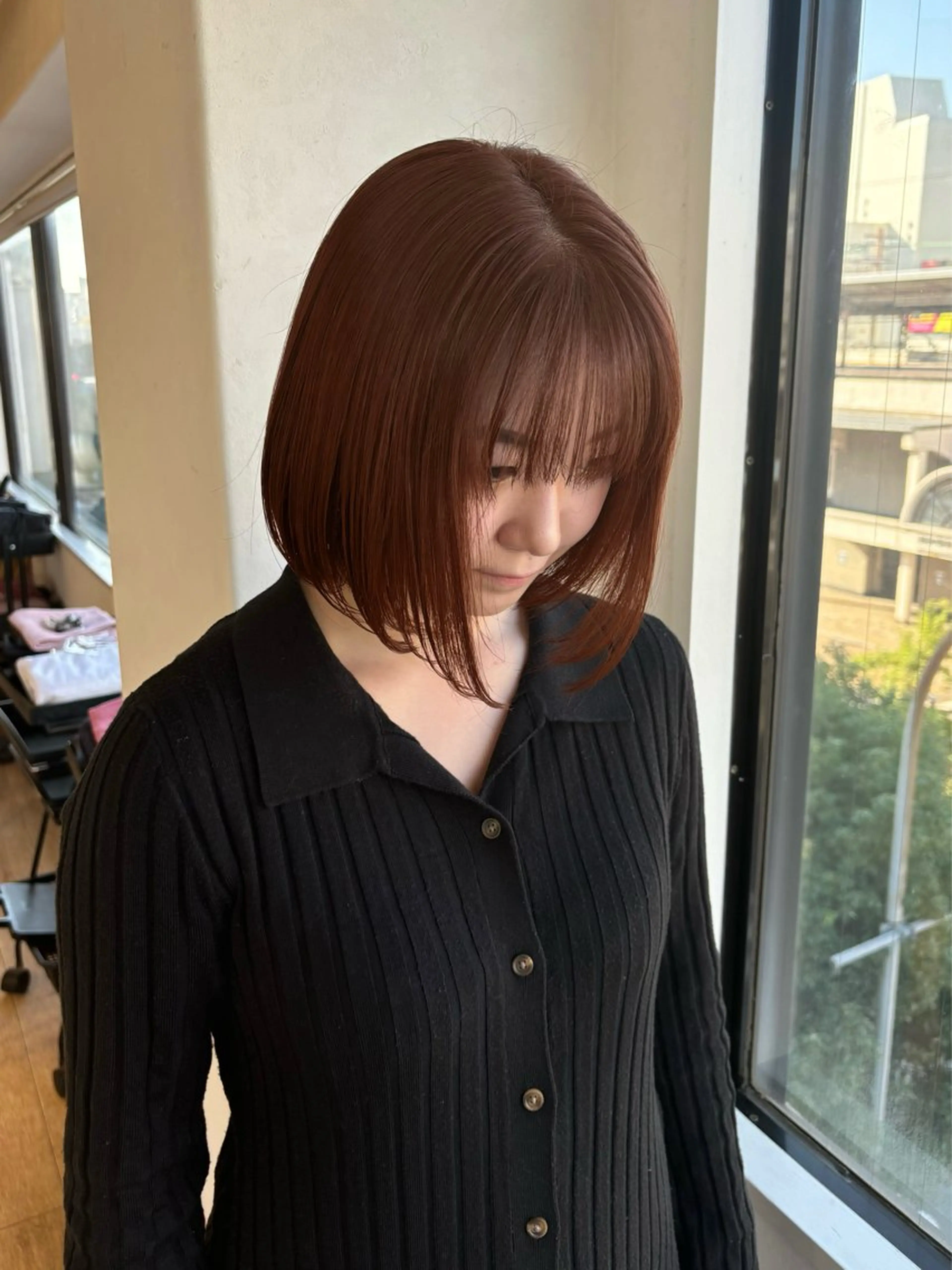 ショート カラー ヘアアレンジ ブラウンカラー オレンジ オレンジブラウン 女性専用サロンiiro【イロ】所属・【韓国ヘア/透明感 カラー】makotoのヘアスタイル