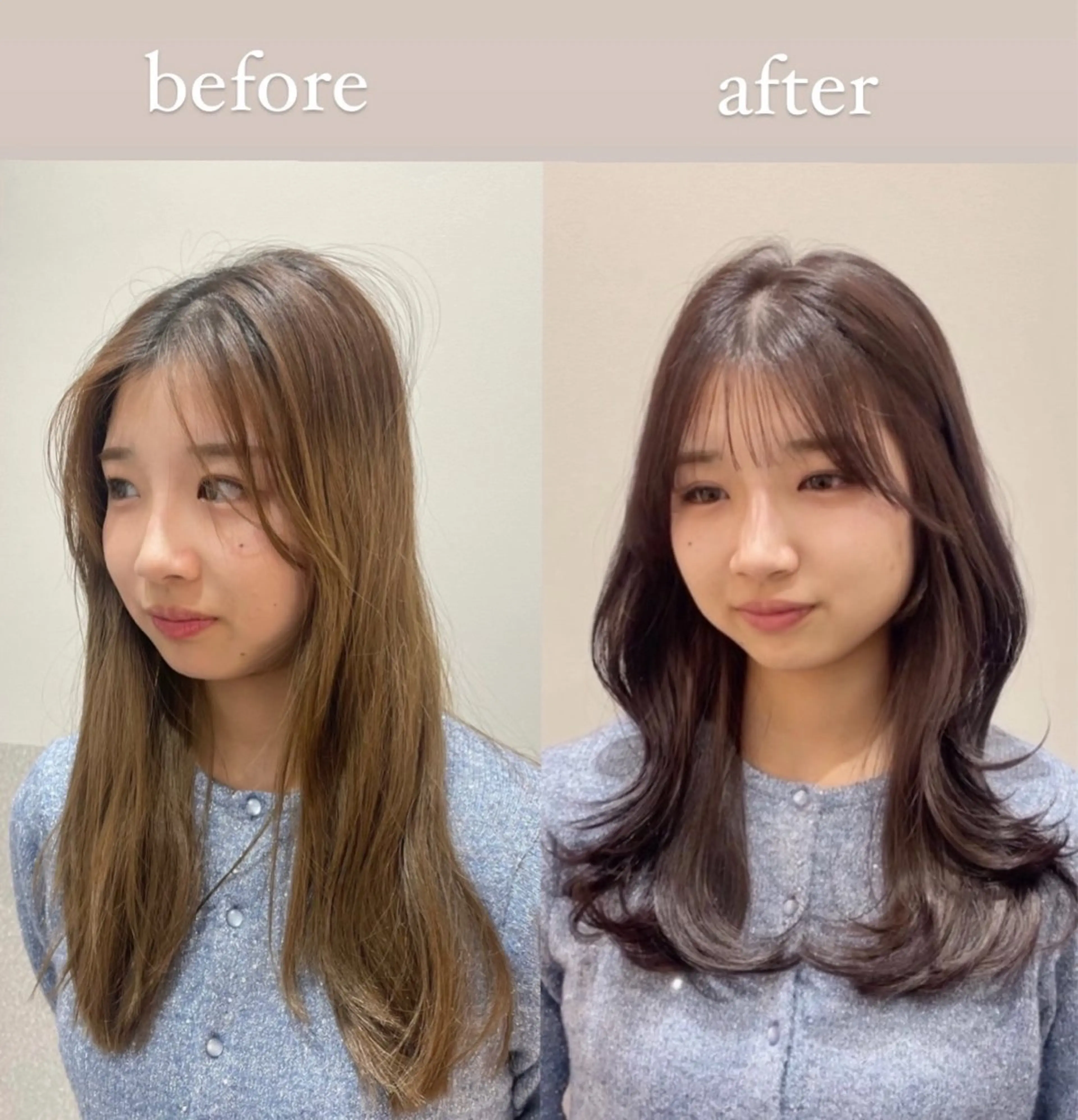 セミロング ハイレイヤー 韓国風ヘア レイヤーカット ワイドバング カット ヘアカラー トリートメント ❤︎︎韓国ヘア❤︎︎ 𝑺𝒉𝒊𝒉𝒐のヘアスタイル