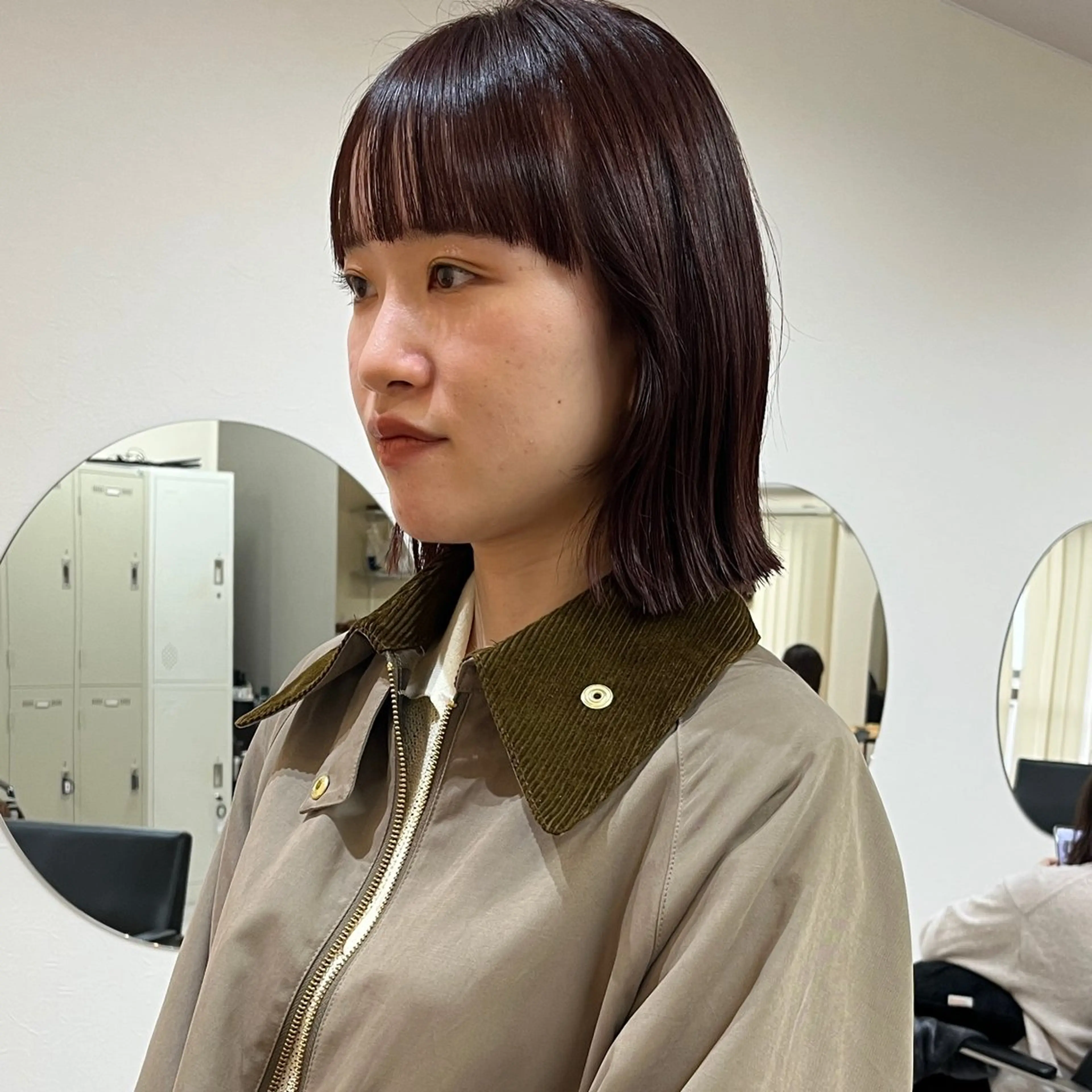 ミディアム カラー レッドカラー ボブ ワイドバング カット ヘアカラー トリートメント ボブ/透明感カラー /坂口恵梨子のヘアスタイル