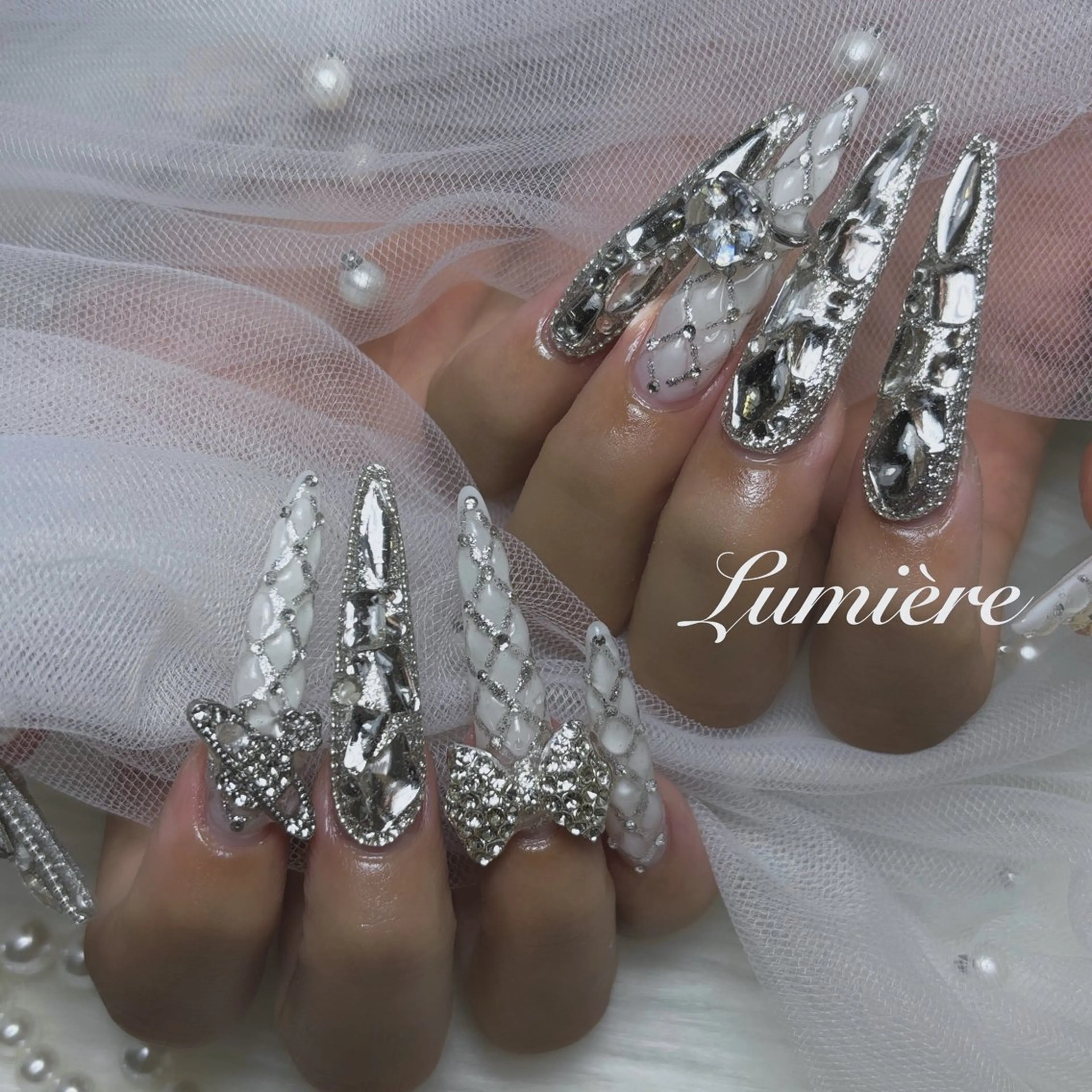 ネイル ロングネイル スーパーロングネイル ハンドネイル Lumière｜ ロング｜ワンホンのネイルデザイン