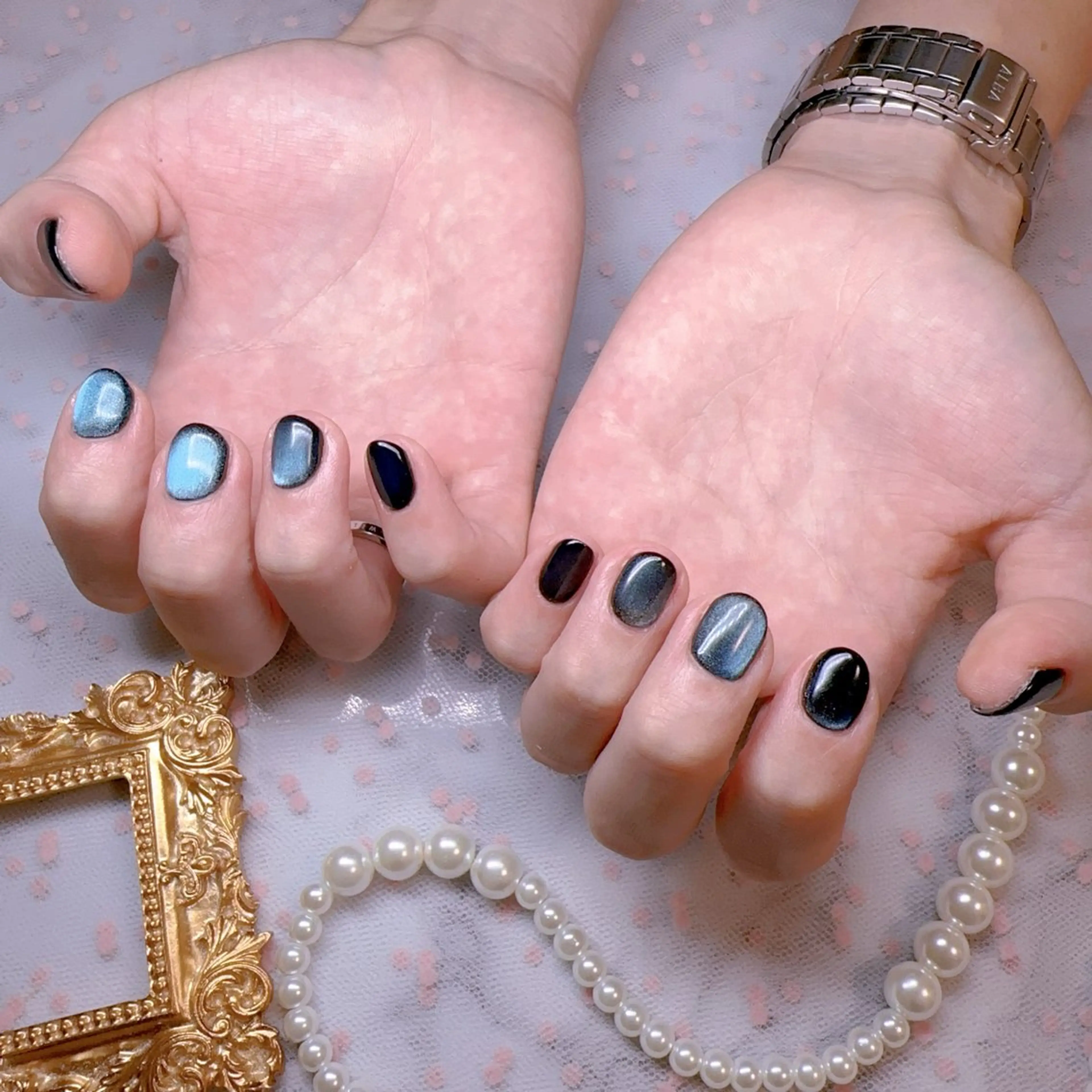 メンズ ネイル メンズ韓国風 オーロラネイル フットネイル 韓国ネイル ラメ(グリッター) ハンドネイル Belle nail salon 新小岩のネイルデザイン