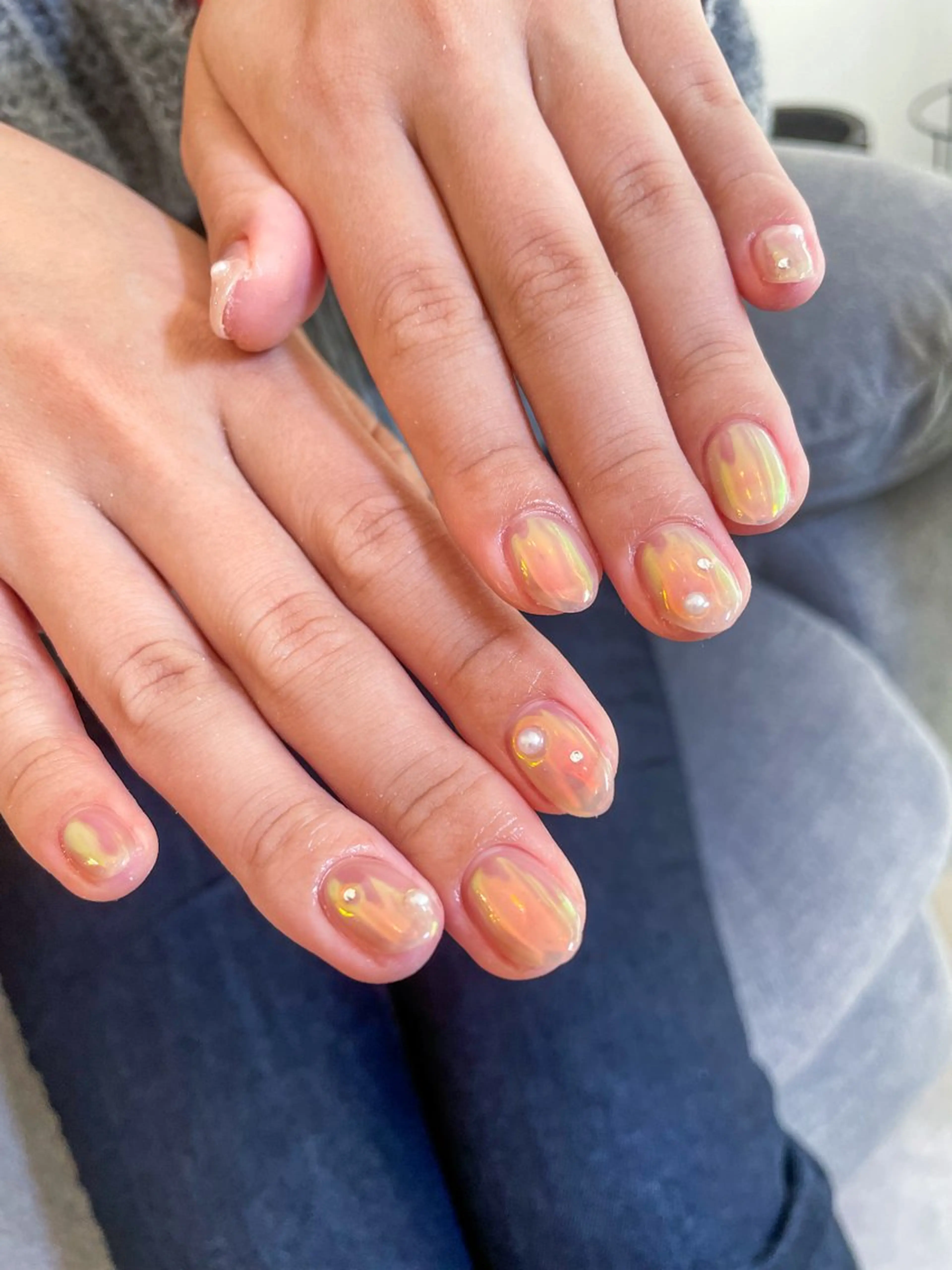 ネイル オーロラネイル オフィスネイル オレンジ ハンドネイル anny ／あにのネイルデザイン