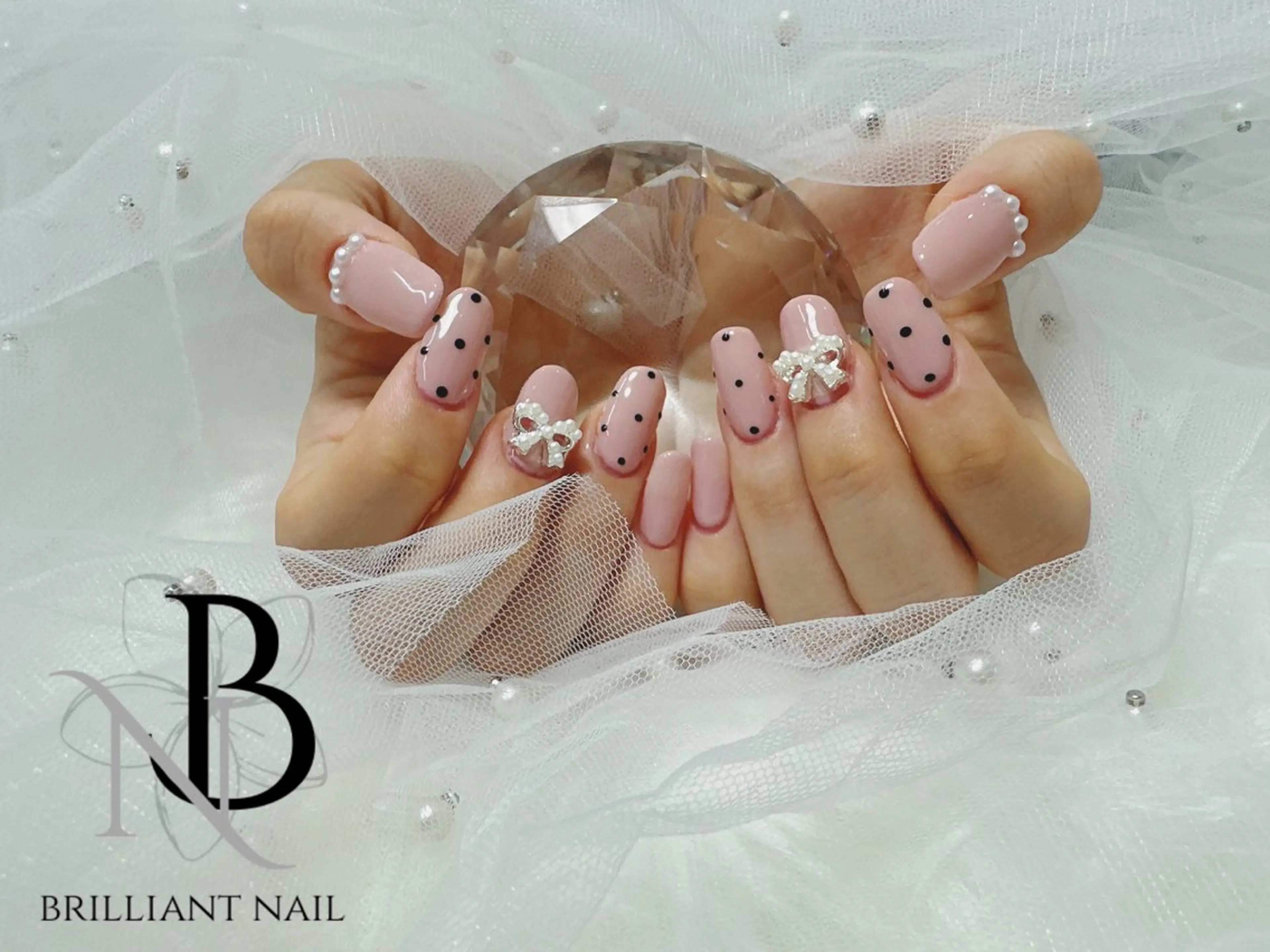 ネイル ドット ピンク リボン 春ネイル ハンドネイル ハンドケア brilliant nail💎あやのネイルデザイン