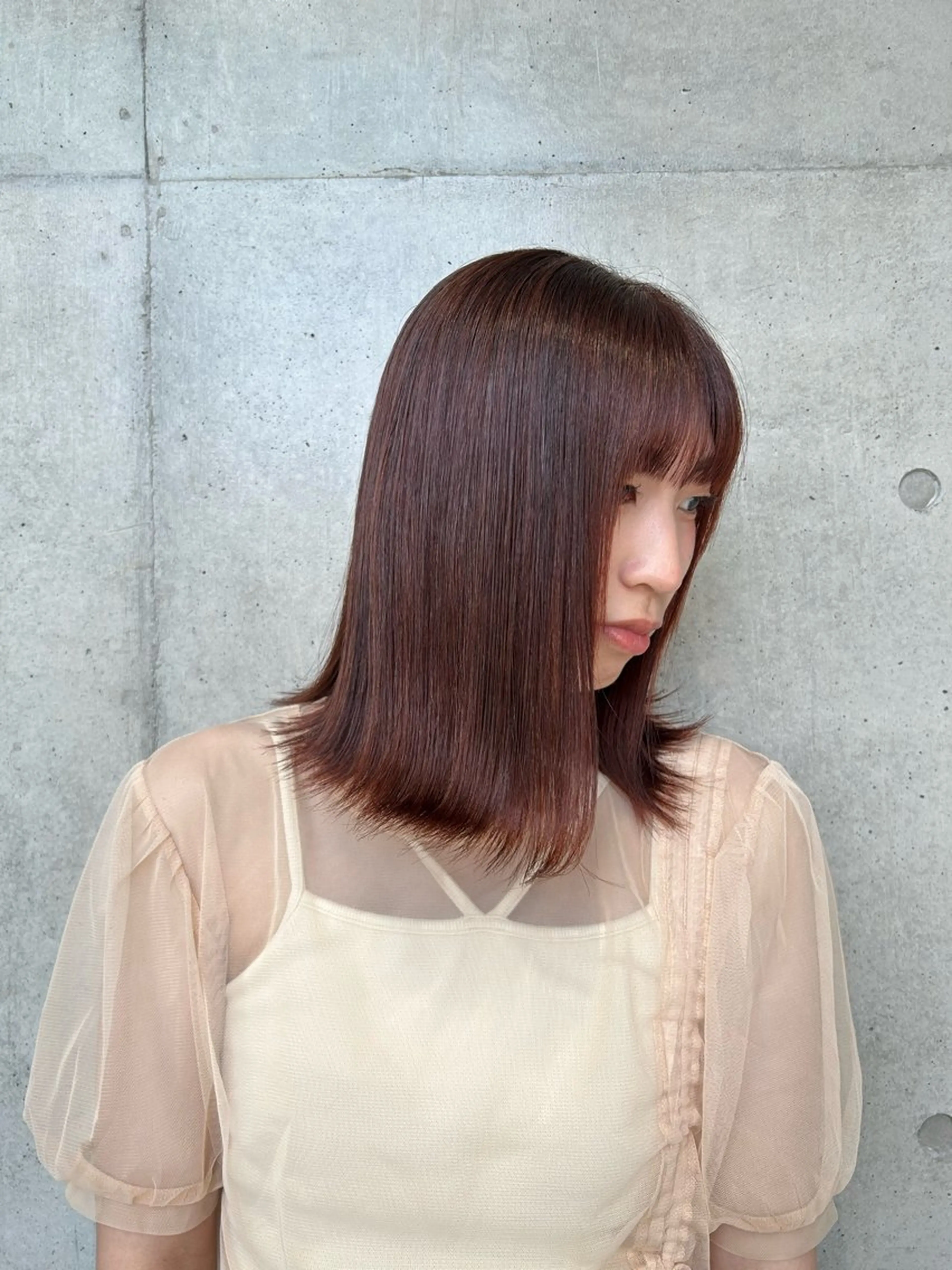 ミディアム カラー ヘアアレンジ ヘアカラー トリートメント ボブ艶モテカラー🫧 カリンのヘアスタイル