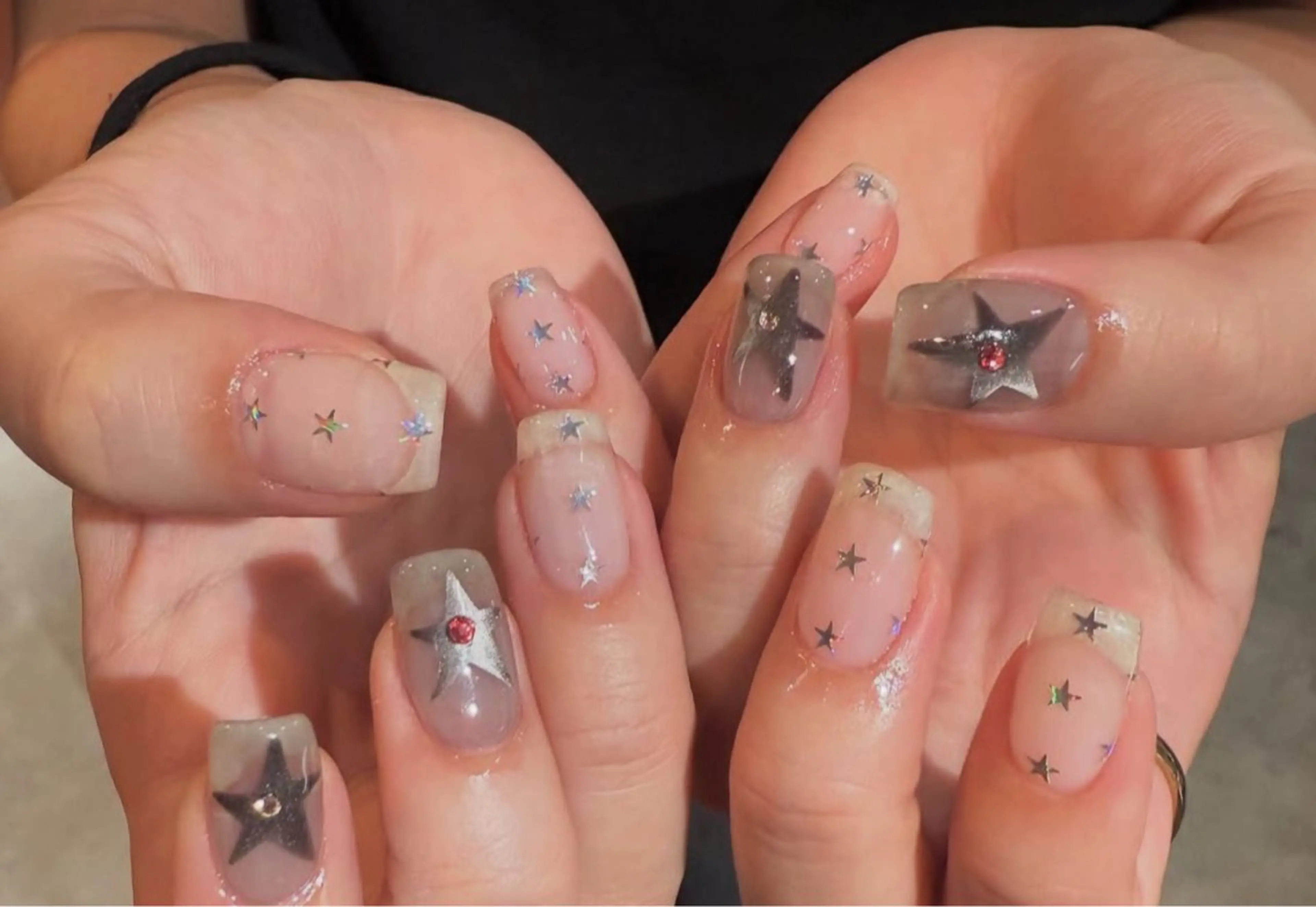 ネイル アートネイル オーロラネイル チークネイル フレンチネイル ガラスフレンチ ハンドネイル 🎀🎀YooLi Nail Salonのネイルデザイン