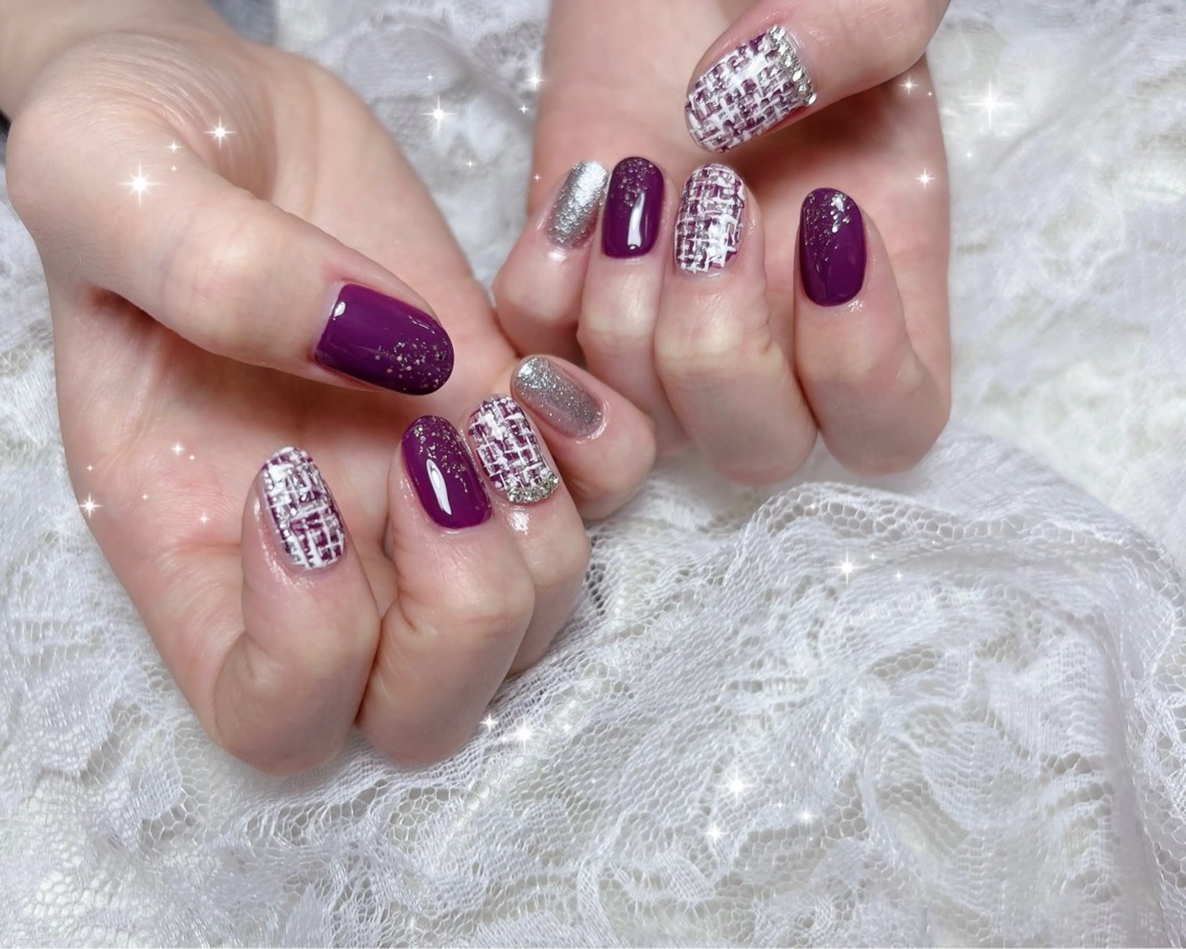 ネイル アートネイル ラメ(グリッター) ツイードネイル ハンドネイル FLARE NAIL フレアネイルのネイルデザイン