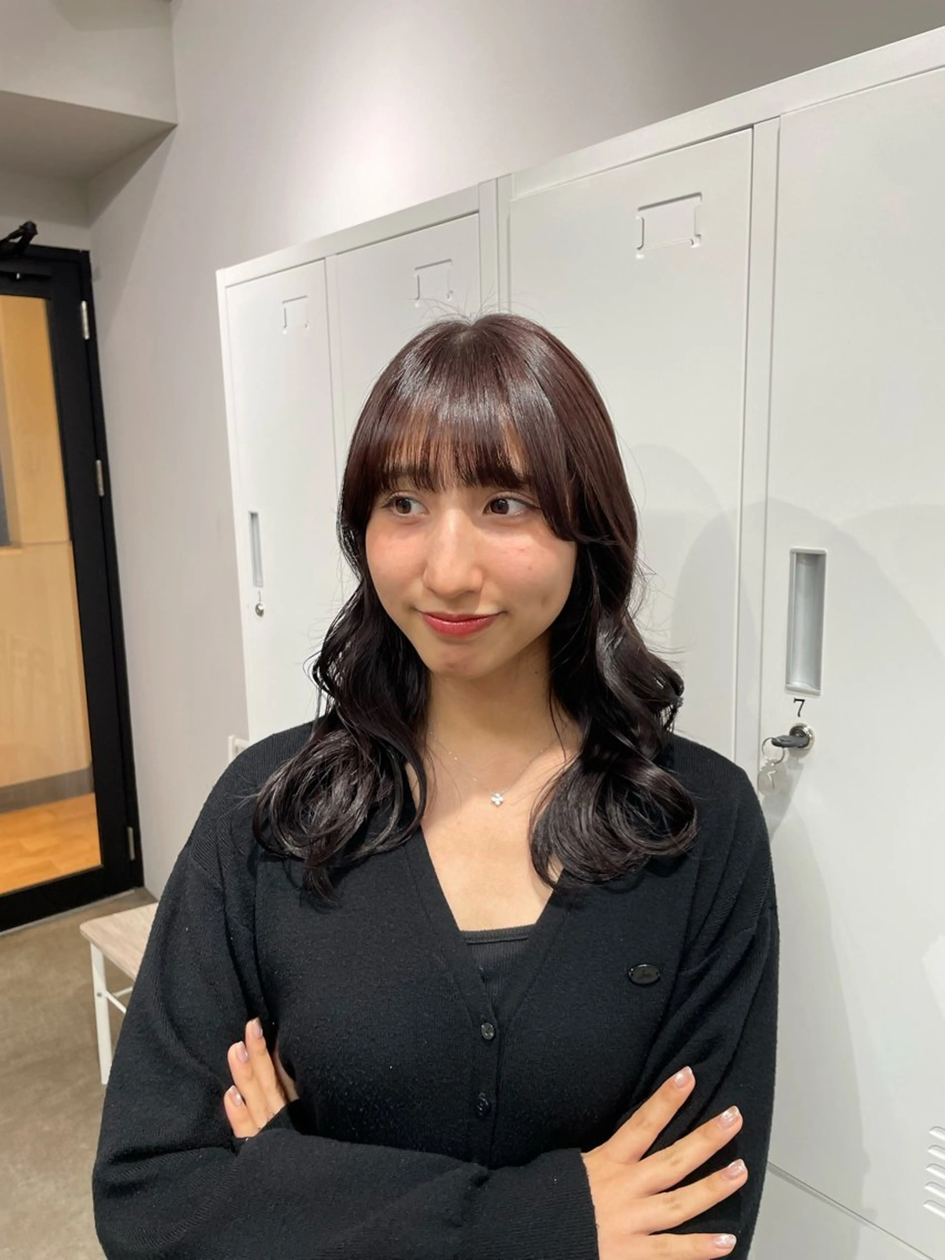 セミロング チョコレートブラウン カット ヘアカラー トリートメント REINA ISHIDOのヘアスタイル