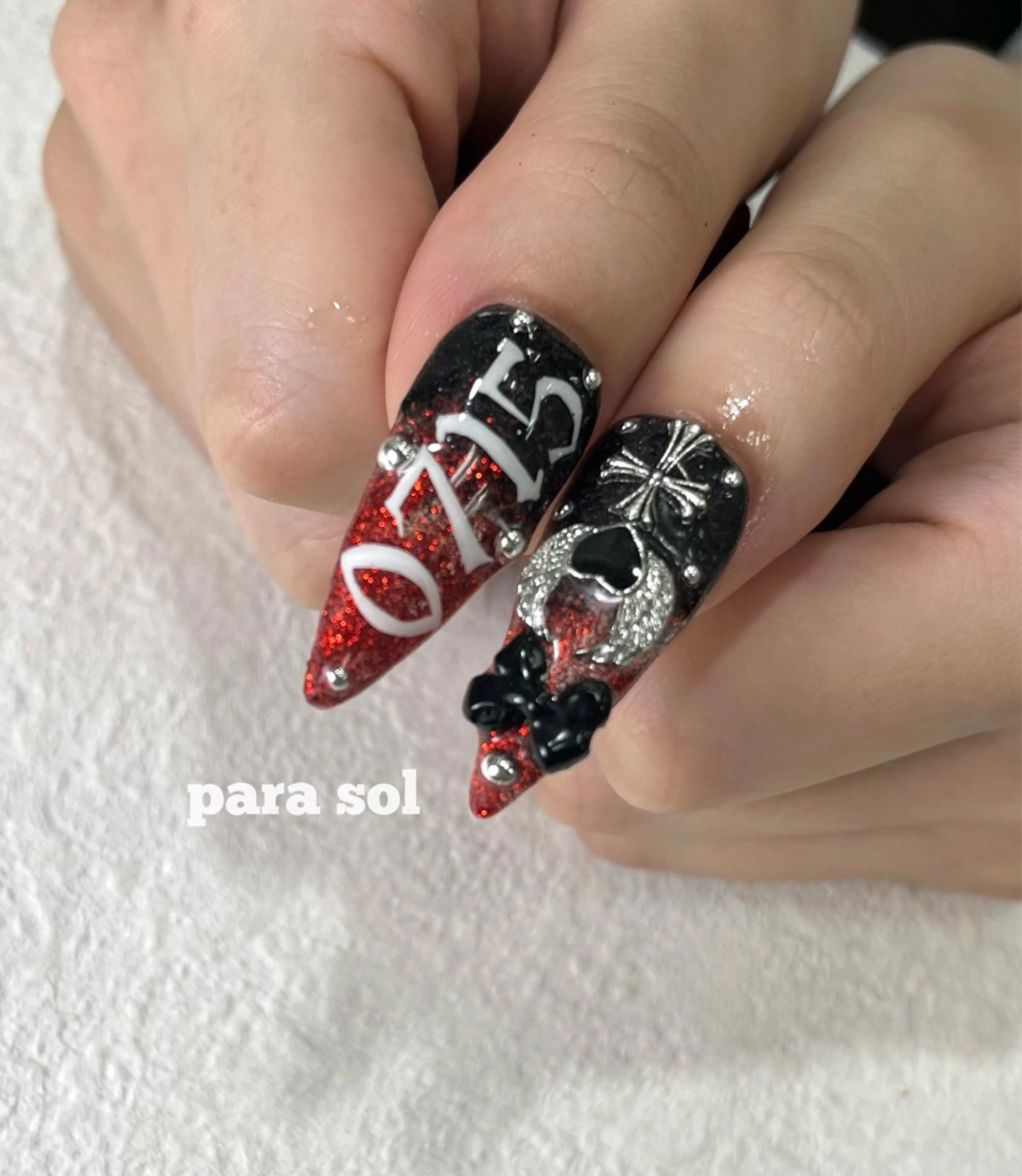 ネイル ジェルネイル キラキラネイル ラメ(グリッター) パラジェル リボン Para Sol nail　Maoのネイルデザイン