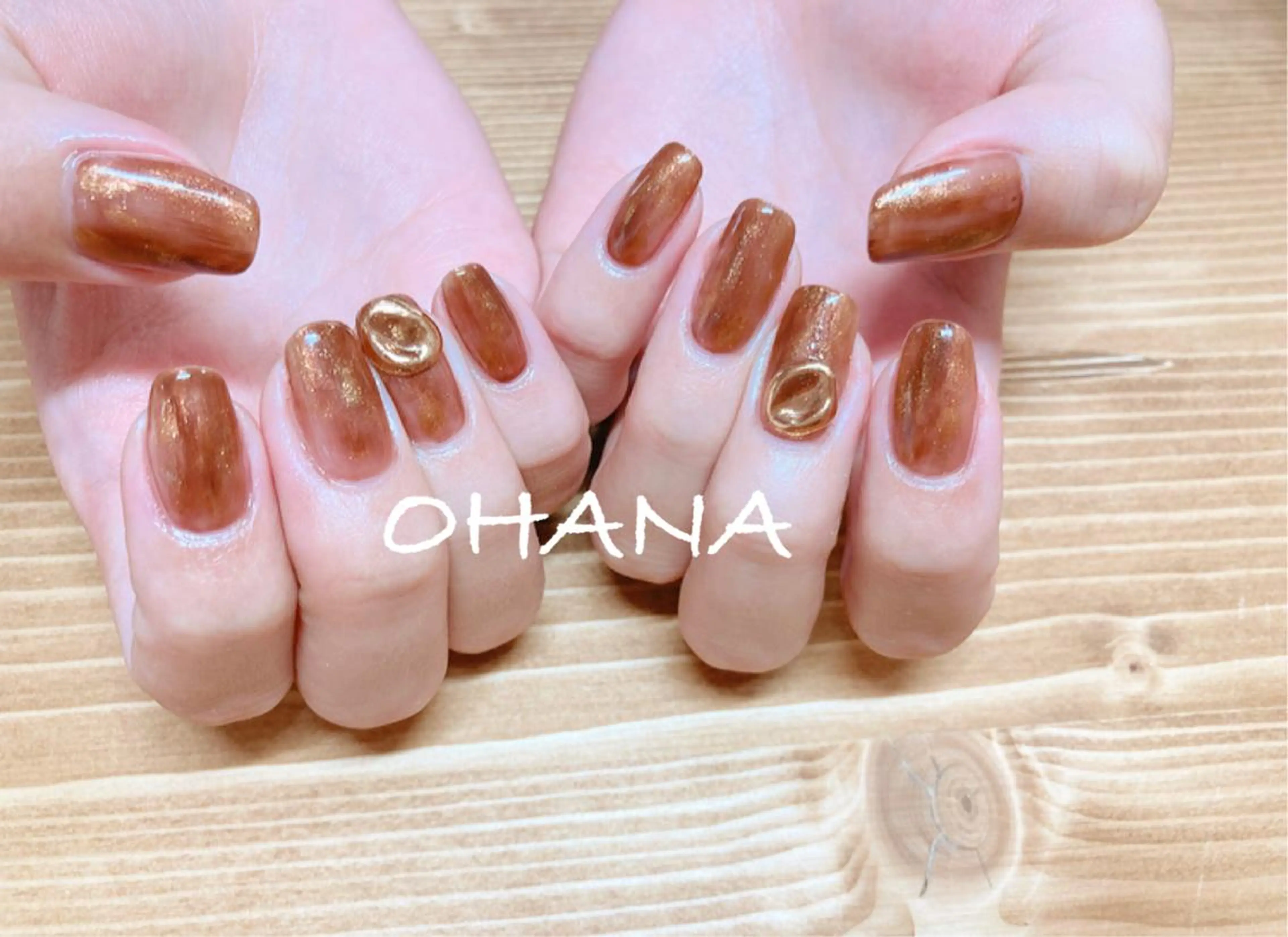 ネイル ブラウン 成人式 長さ出し フットネイル ハート nailroom OHANA🌴のネイルデザイン