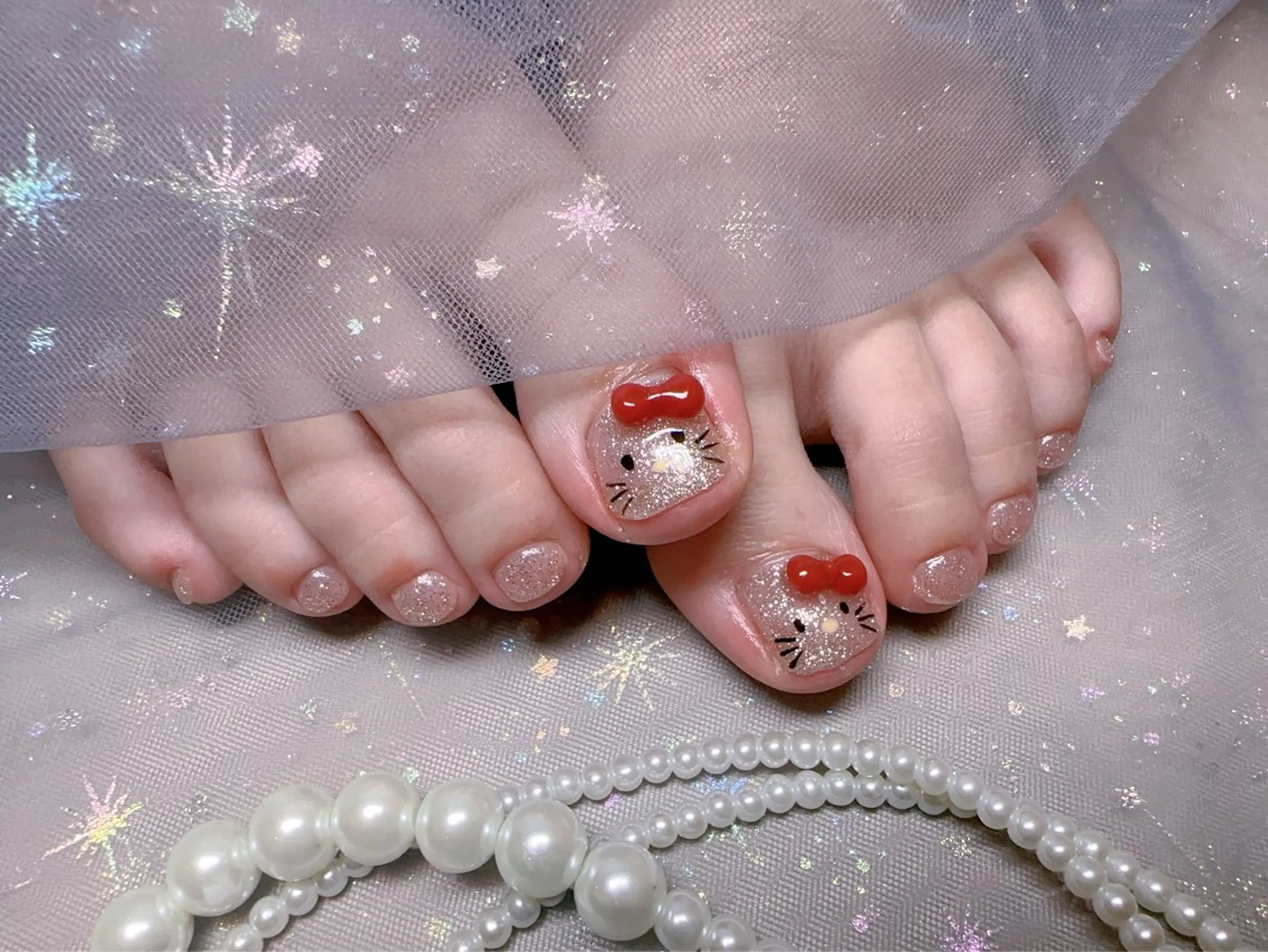 ネイル オーロラネイル フットネイル 韓国ネイル ラメ(グリッター) ラメグラデーション フットネイル Belle nail salon 新小岩のネイルデザイン