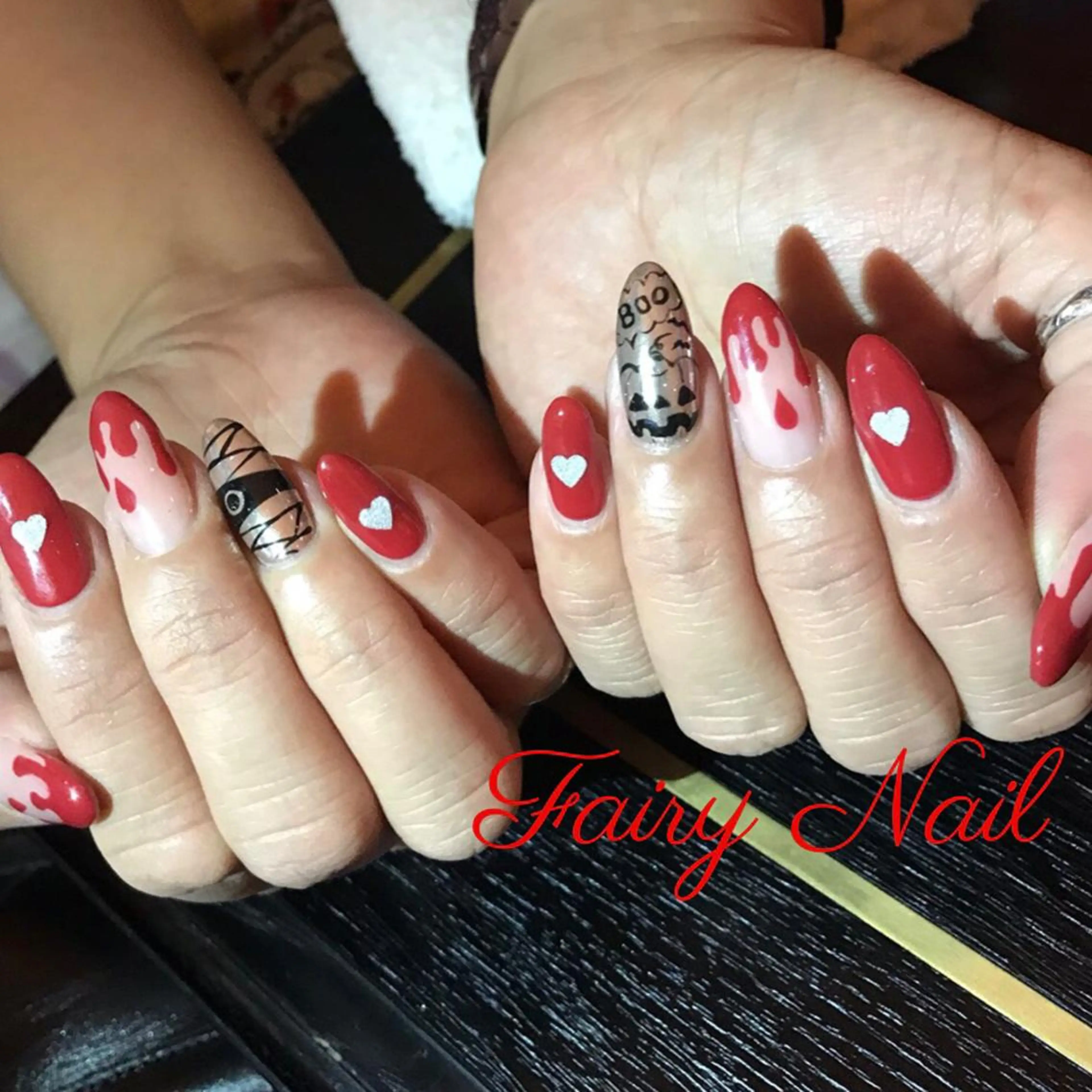 ネイル ハロウィン ミラーネイル 赤色 Fairy nailのネイルデザイン