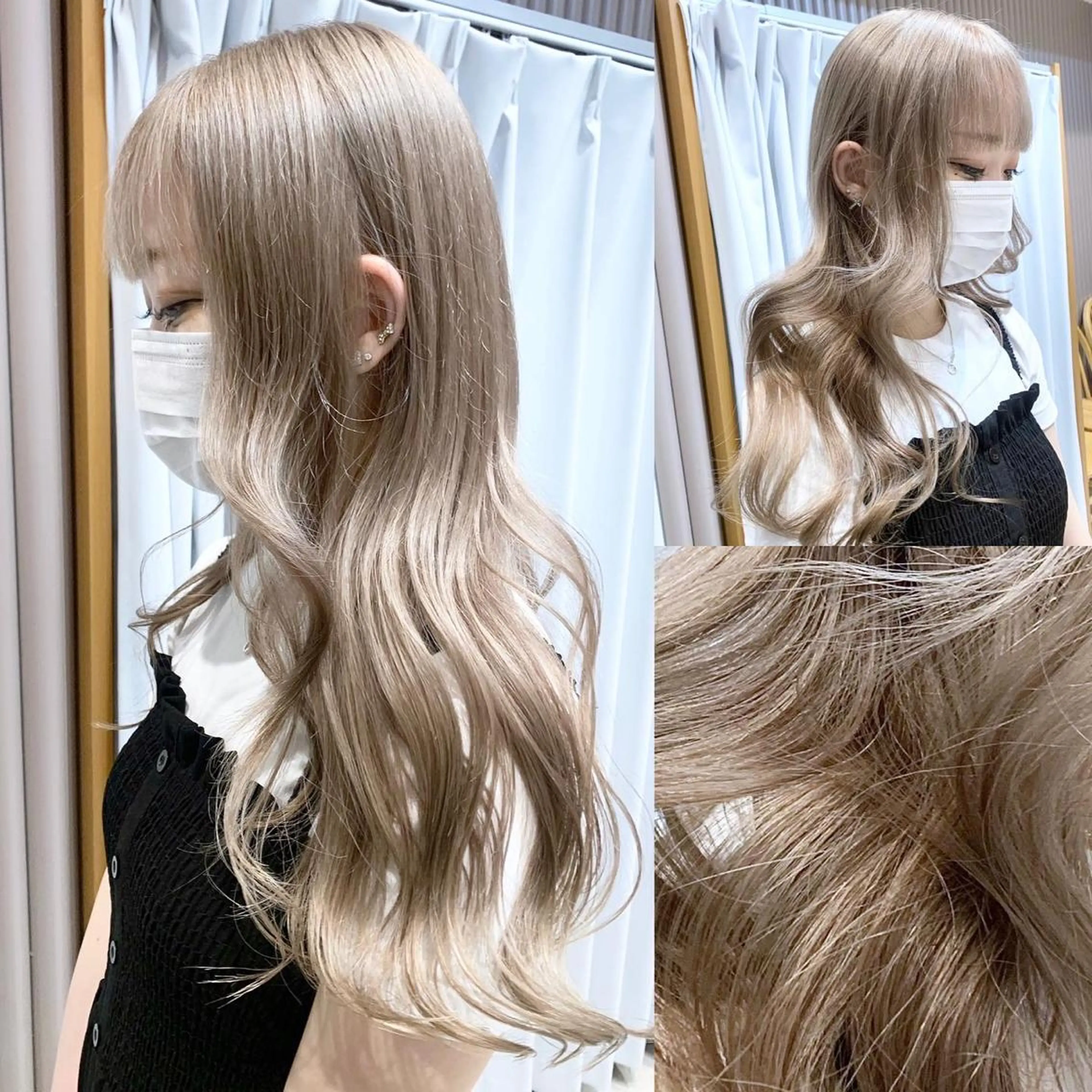 ミディアム カラー ミディアムパーマ アッシュ ベージュカラー ブリーチ ブロンド カット ヘアカラー ヘッドスパ ヘアセット 🤍ハイトーンカラー 緒方 柚衣🤍のヘアスタイル