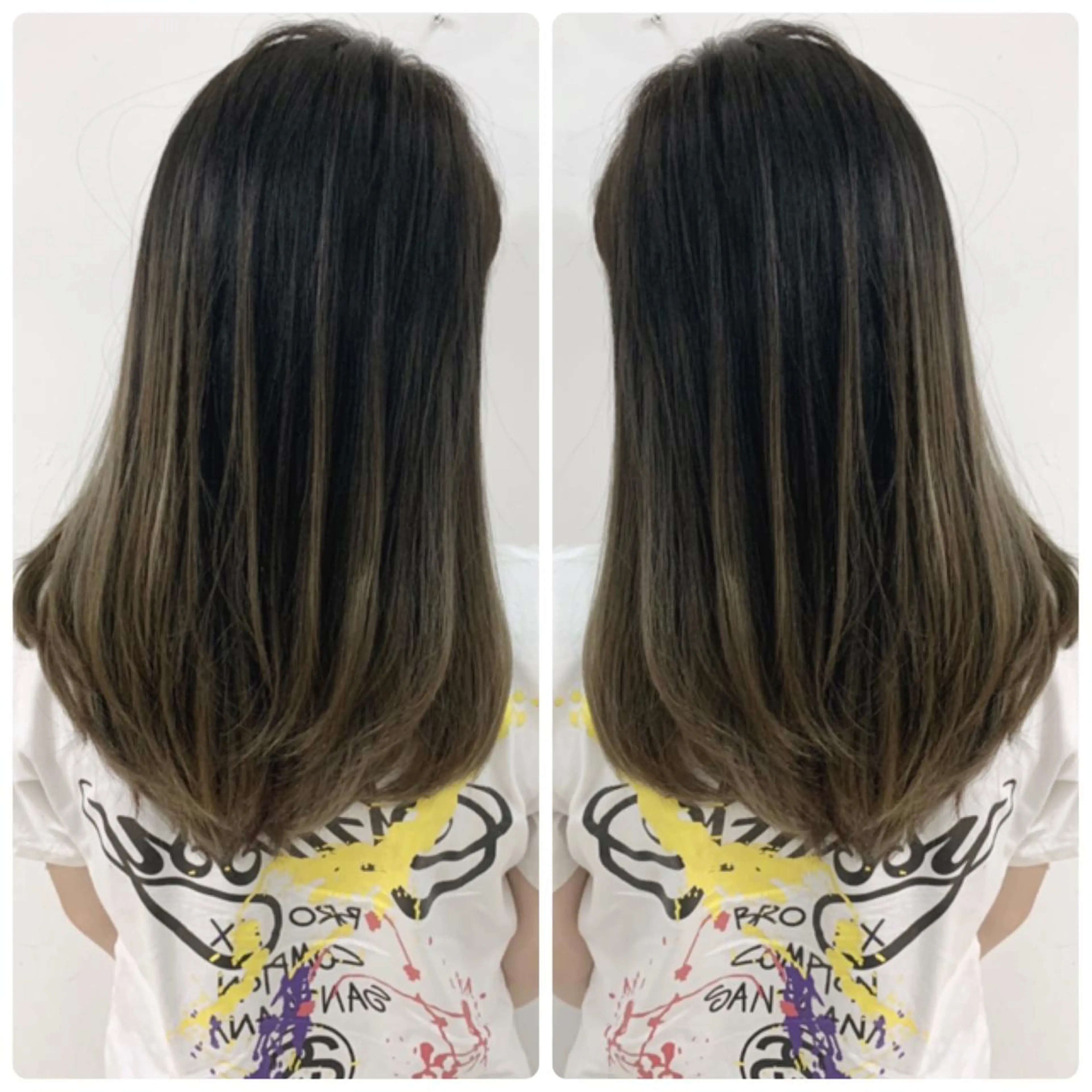 セミロング カラー アッシュ バレイヤージュ ブリーチ デザインカラー グレージュ カット ヘアカラー トリートメント 京都大人女性ショート 徒歩1分/秋山のヘアスタイル