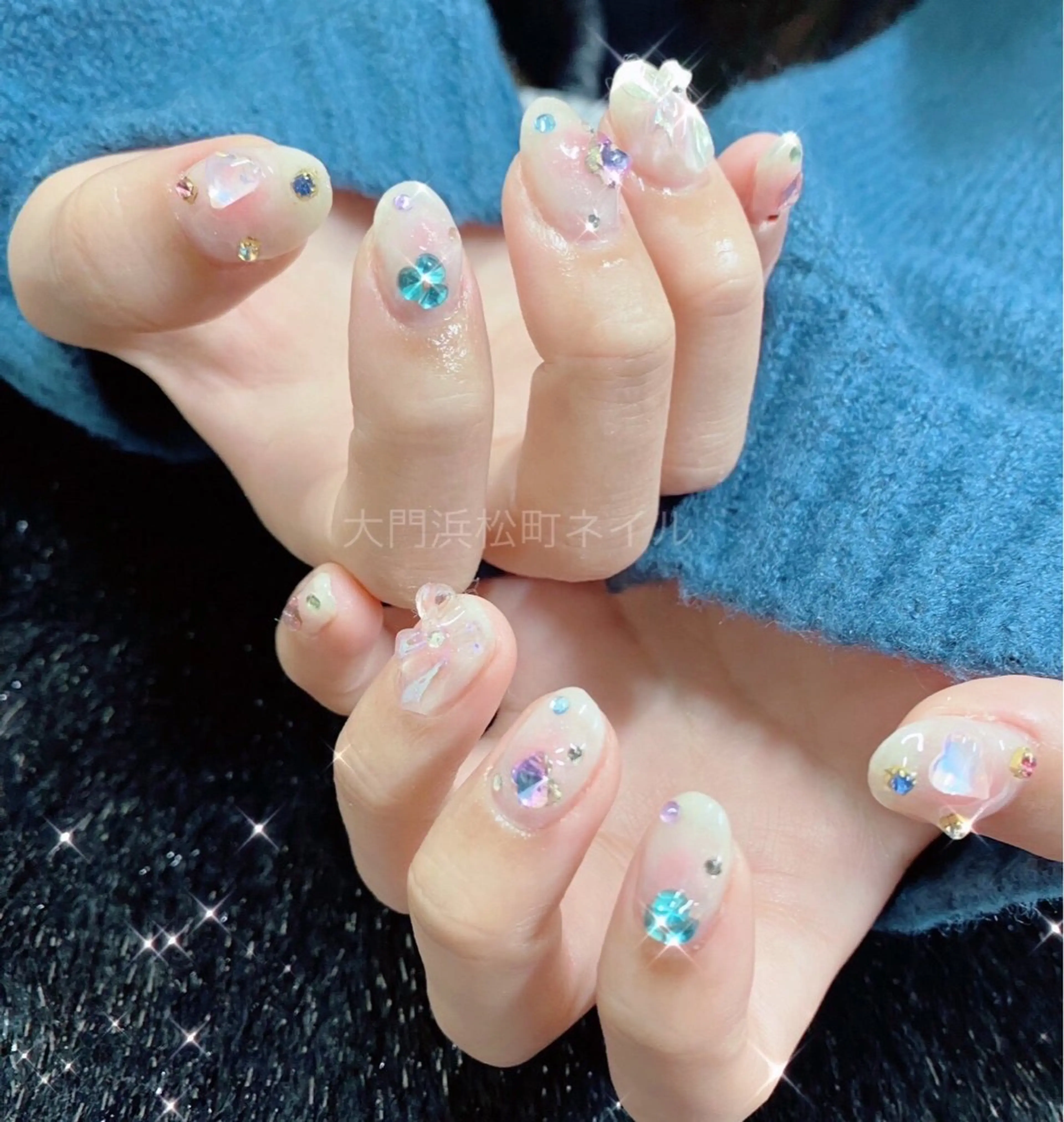 ネイル ボルドー 成人式 フレンチネイル ガラスフレンチ マグネットネイル 大門浜松町 ネイルのネイルデザイン