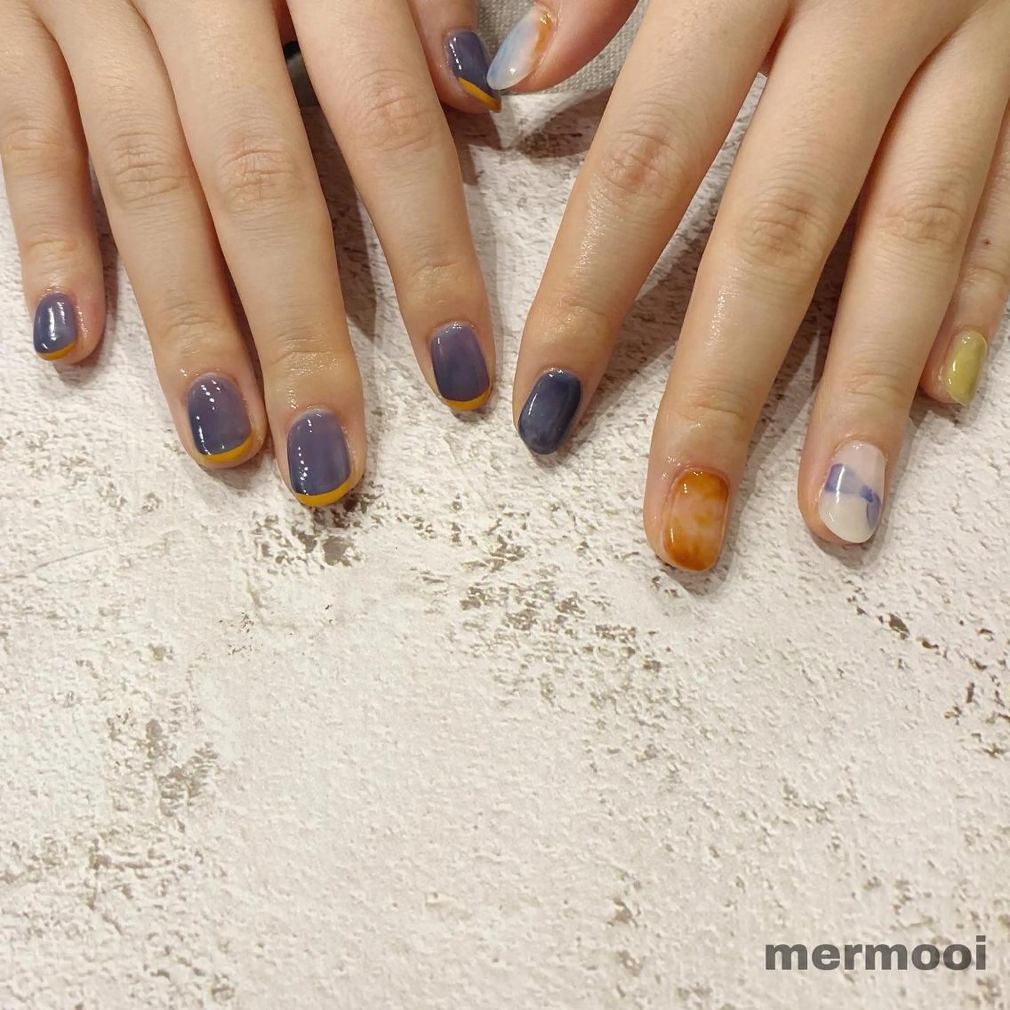 ネイル フレンチネイル 韓国ネイル ニュアンスネイル ツイードネイル ワンホンネイル ハンドネイル mermooi所属・melumooi nailのネイルデザイン