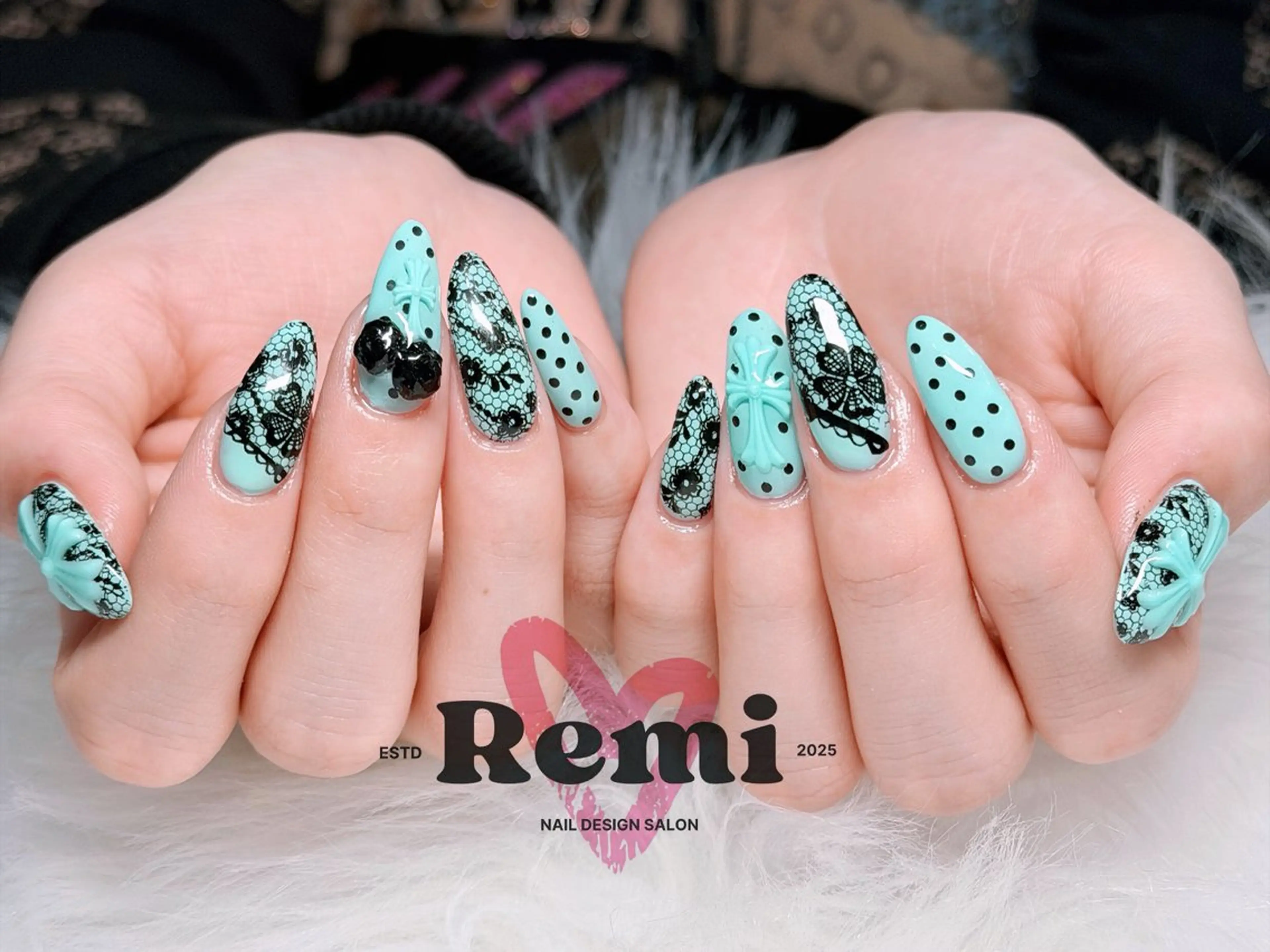 ネイル 長さ出し フレンチネイル 韓国ネイル レース マグネットネイル ハンドネイル RIKO REMIのネイルデザイン