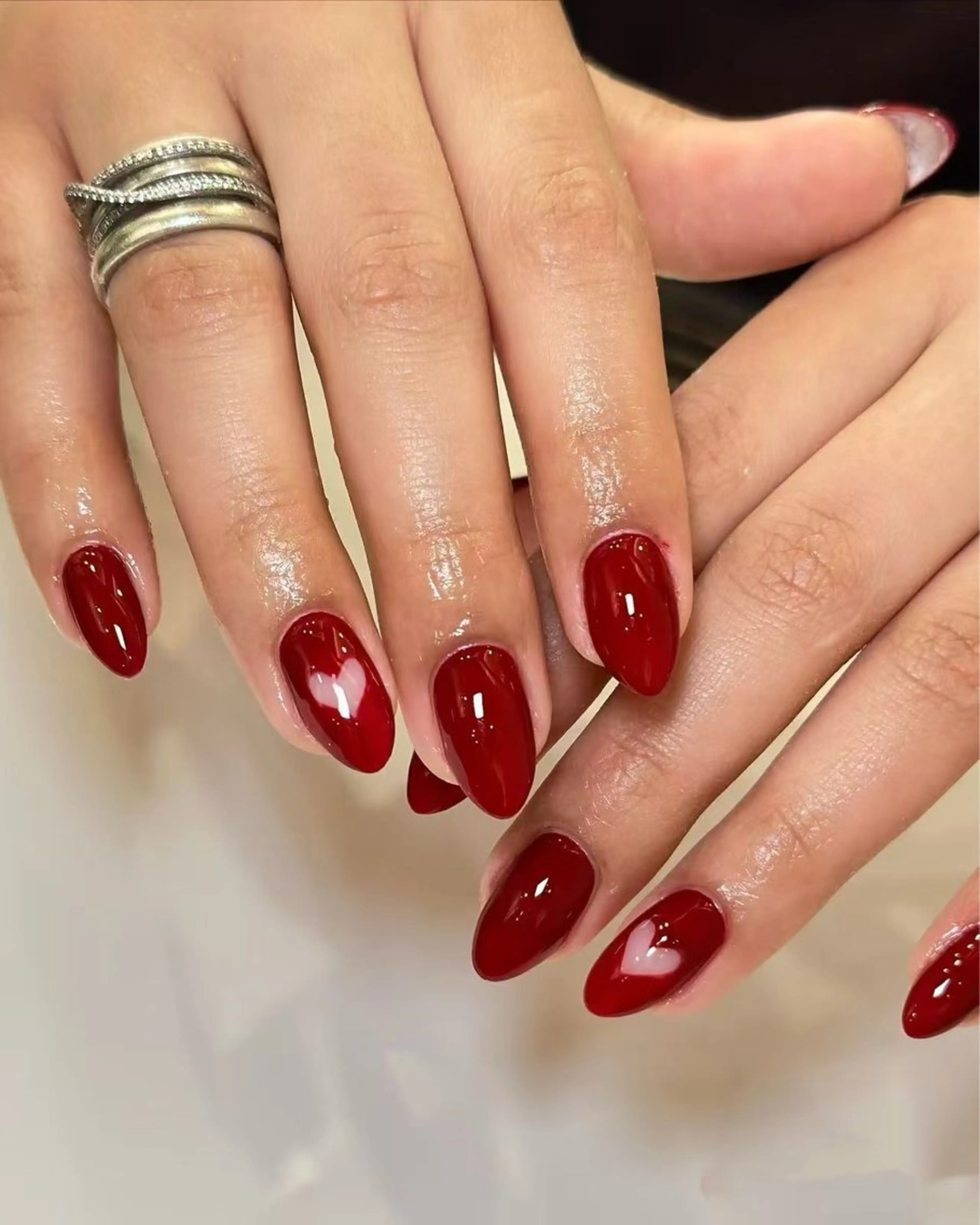 ネイル フラワーネイル フレンチネイル ジェルネイル ガラスフレンチ ハート ハンドネイル ハンドケア BabyYouMi nailのネイルデザイン