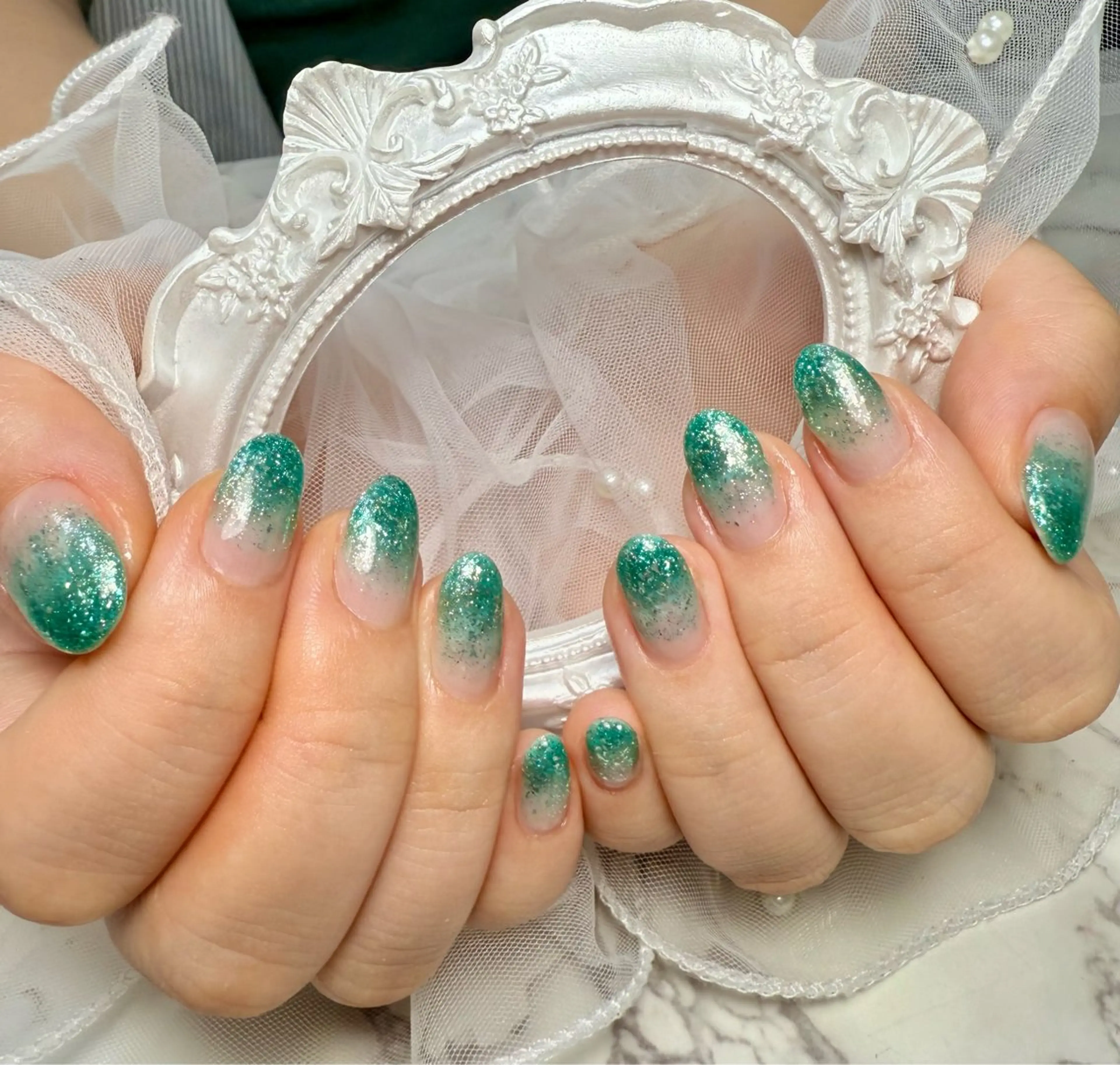 ネイル アートネイル フレンチネイル ガラスフレンチ 氷ネイル・うるうるネイル キラキラネイル Mai’s nailのネイルデザイン