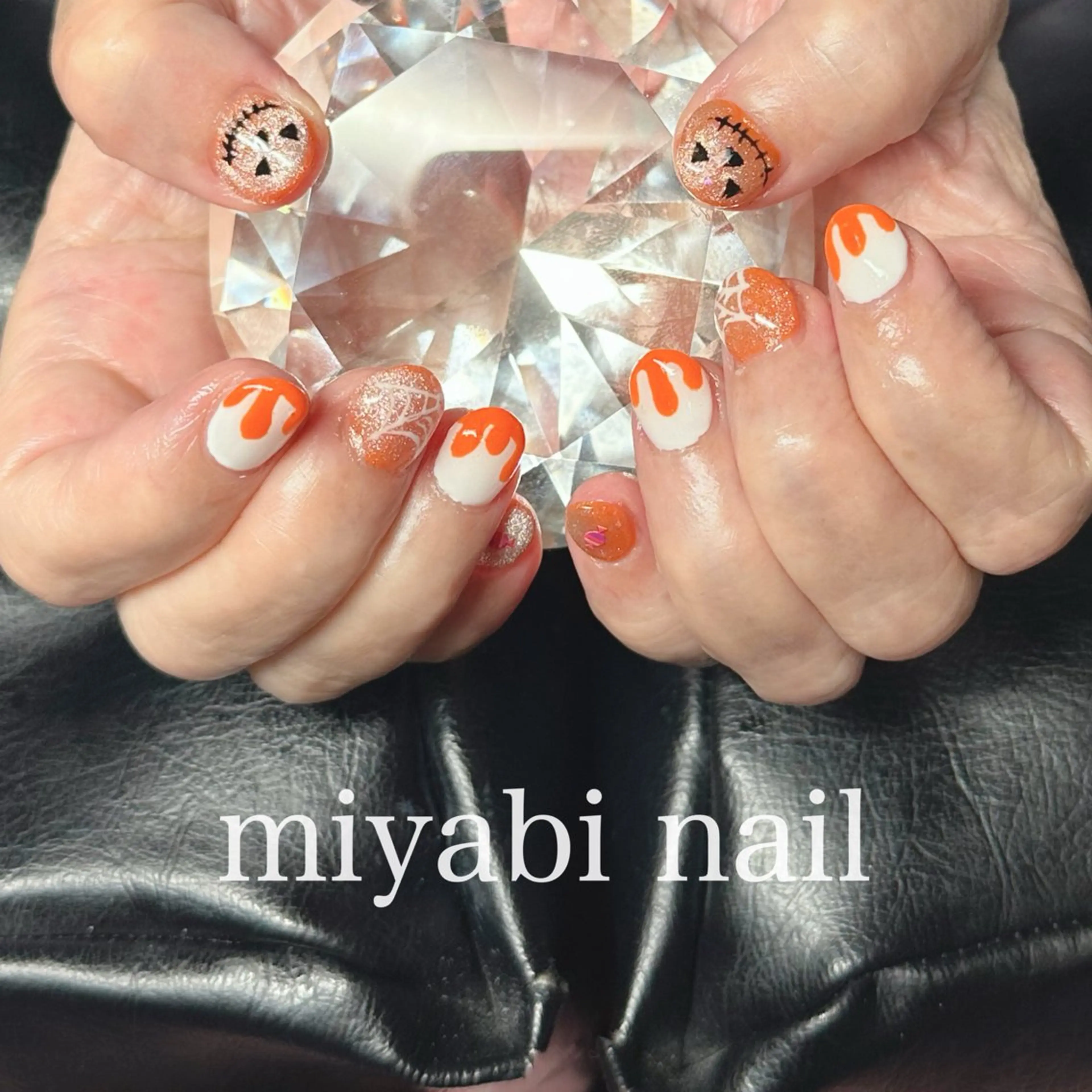 ネイル ジェルネイル マグネットネイル 持ち込み オレンジ ハンドネイル miyabi nail 桂川駅近くのネイルデザイン