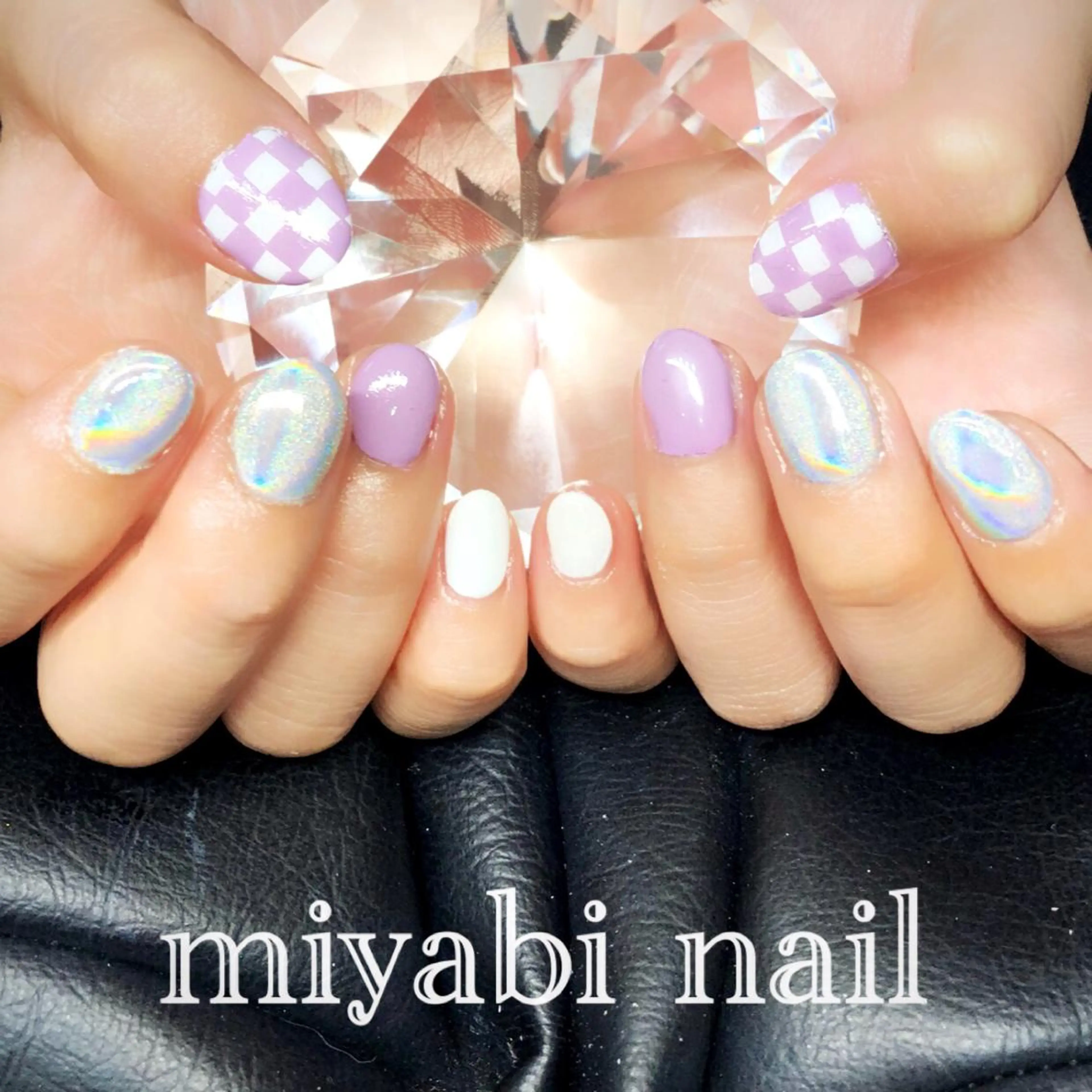 ネイル アートネイル ミラーネイル 持ち込み パープル ショートネイル ハンドネイル miyabi nail 桂川駅近くのネイルデザイン