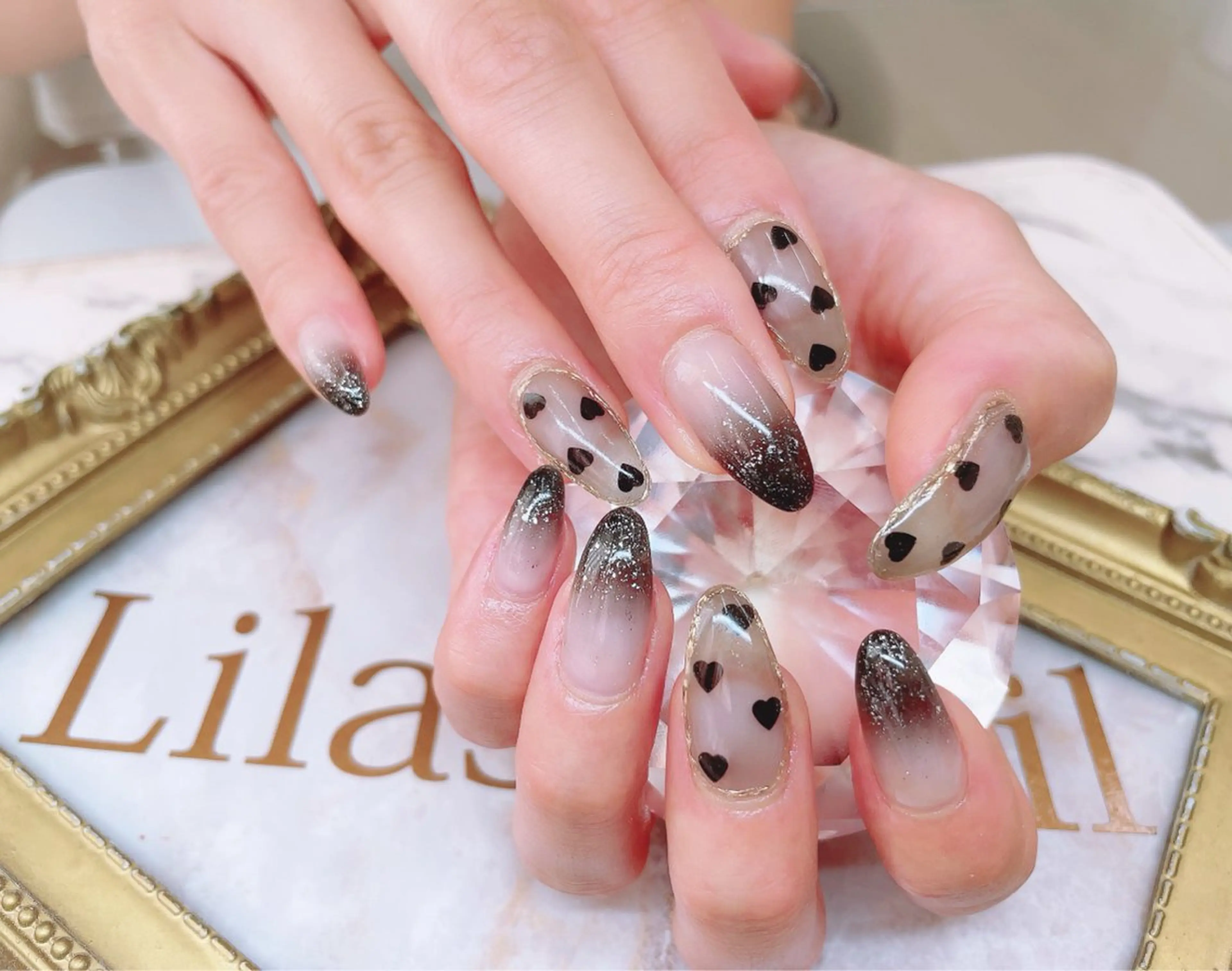 ネイル ジェルネイル グラデーション ハードジェル ハート キラキラネイル Lilas Nailのネイルデザイン