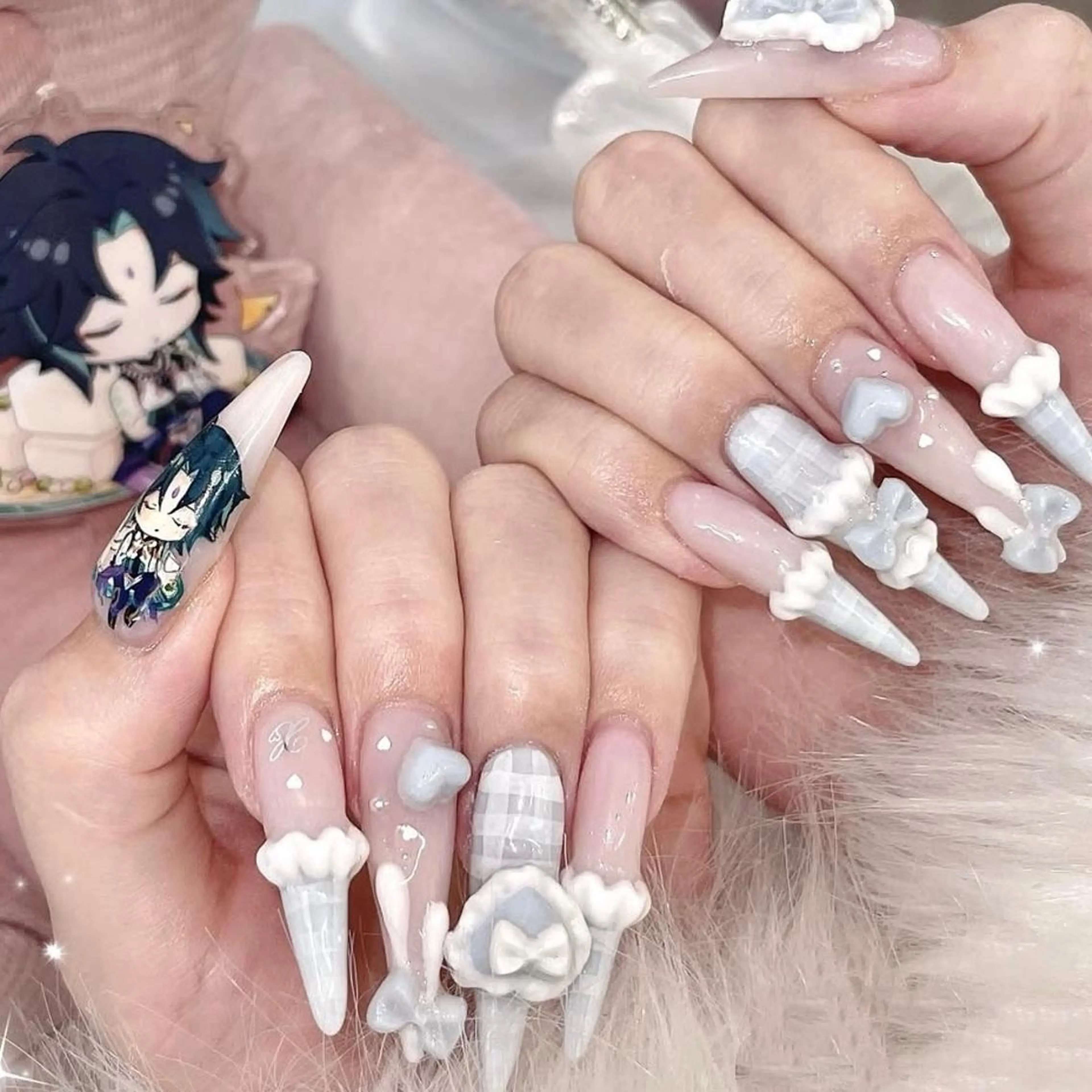 メンズ ネイル アートネイル フレンチネイル ジェルネイル キラキラネイル パラジェル Bloom kabukiのネイルデザイン