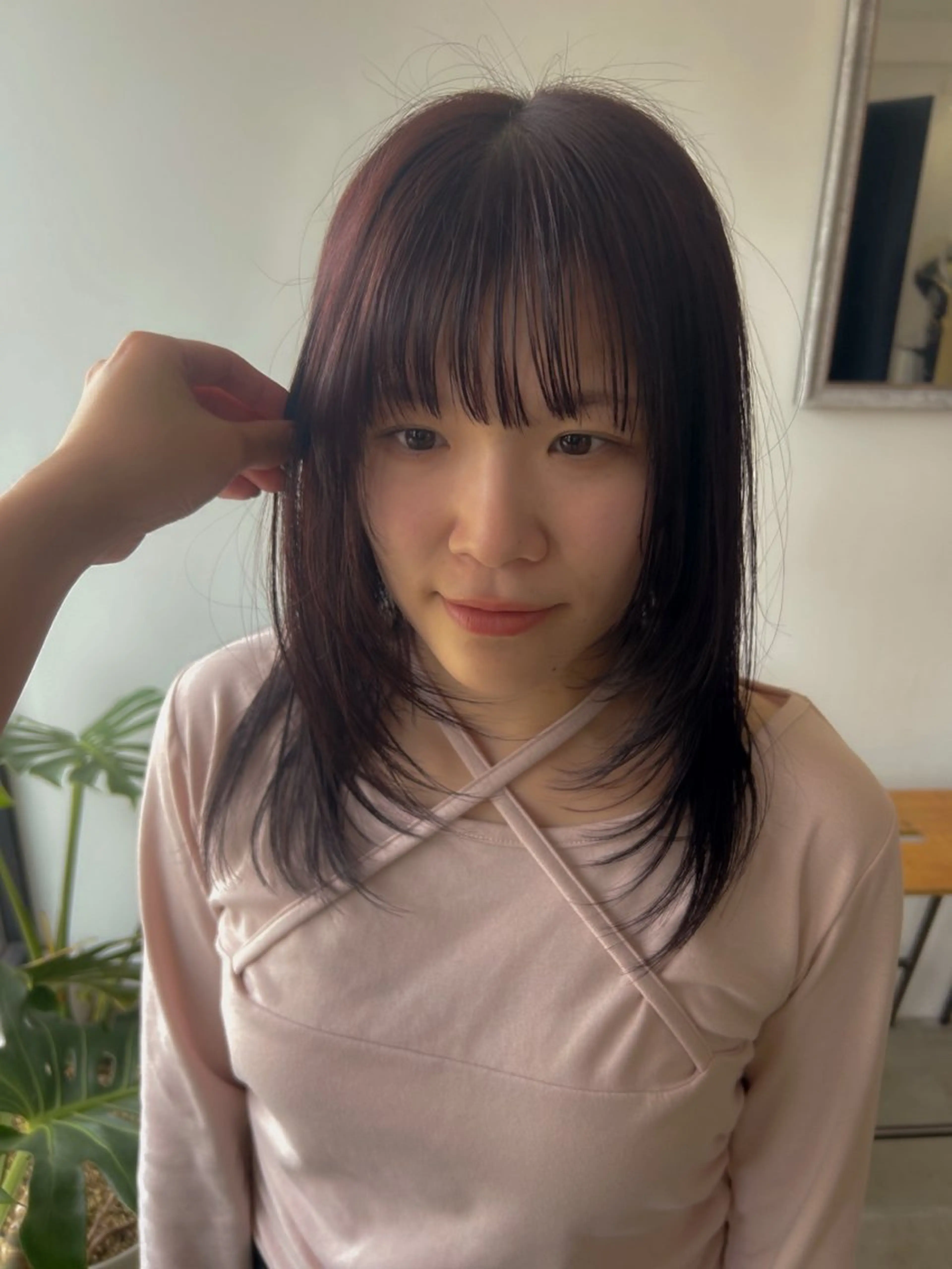 ミディアム カラー レッドカラー レイヤーカット カット ヘアカラー トリートメント plus HAIR いずみのヘアスタイル