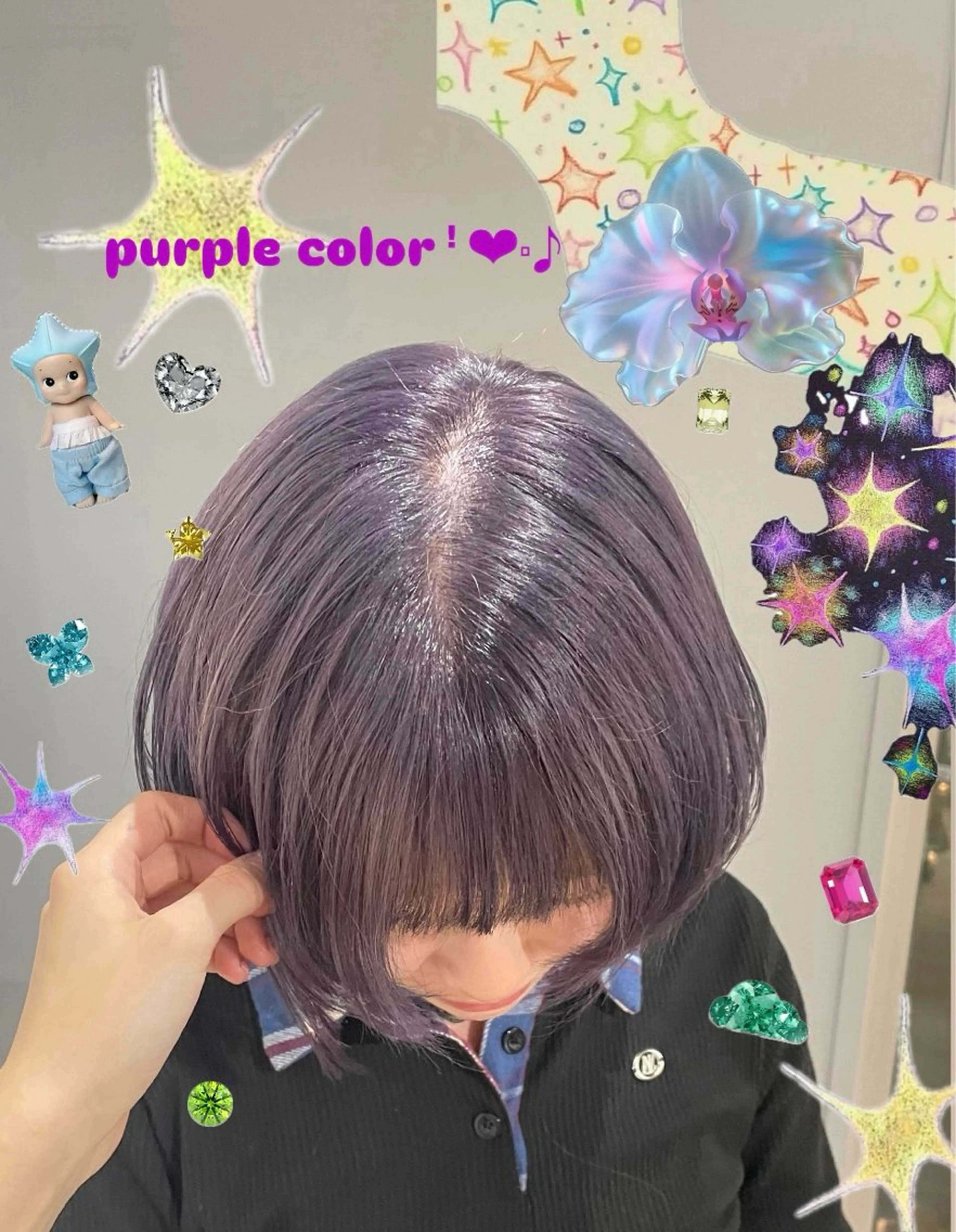 ショート カラー ブリーチ パープルカラー カット 𝐚𝐨𝐢/パーマ /ショート/メンズのヘアスタイル