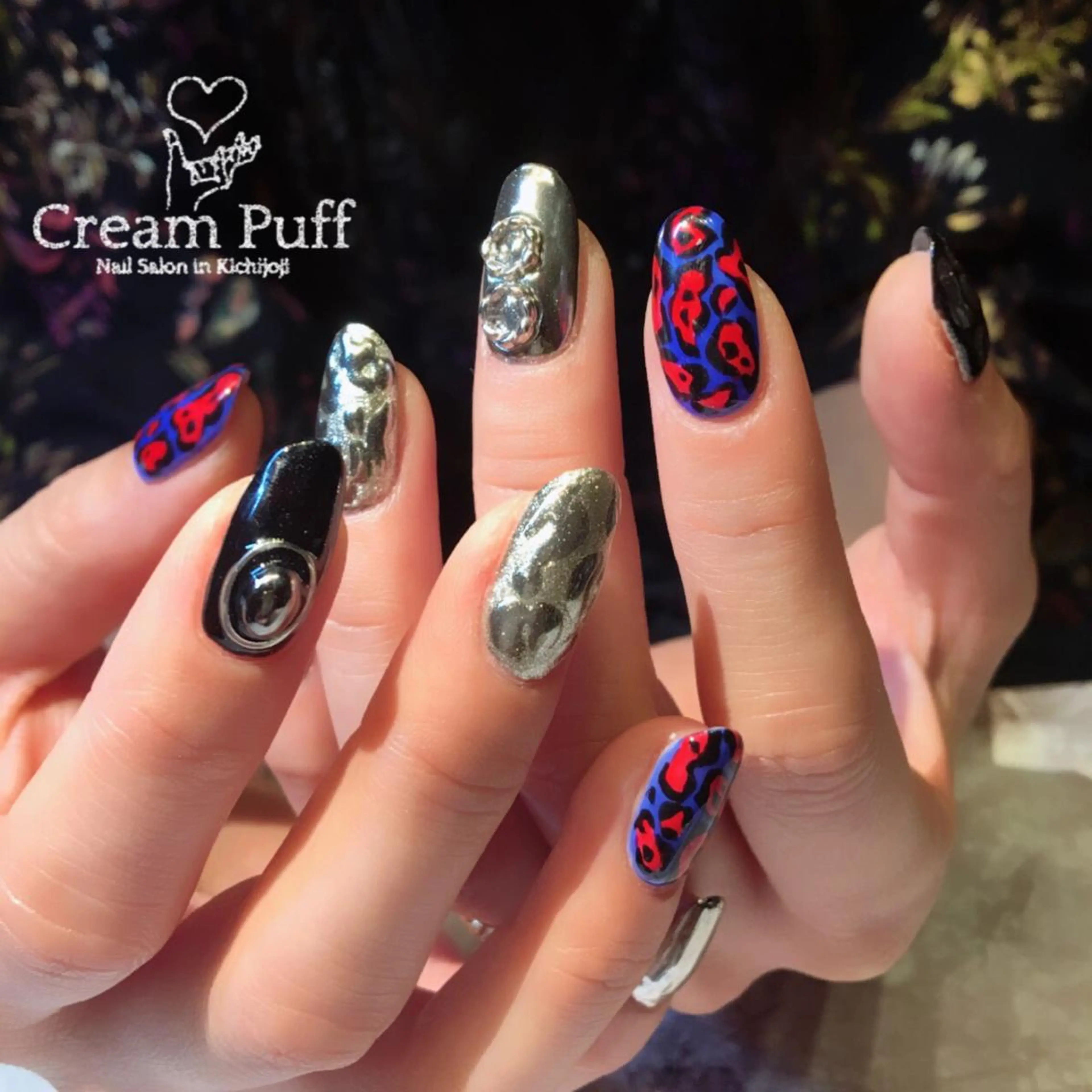 ネイル アニマル柄 ミラーネイル HAMANO MIKAのネイルデザイン