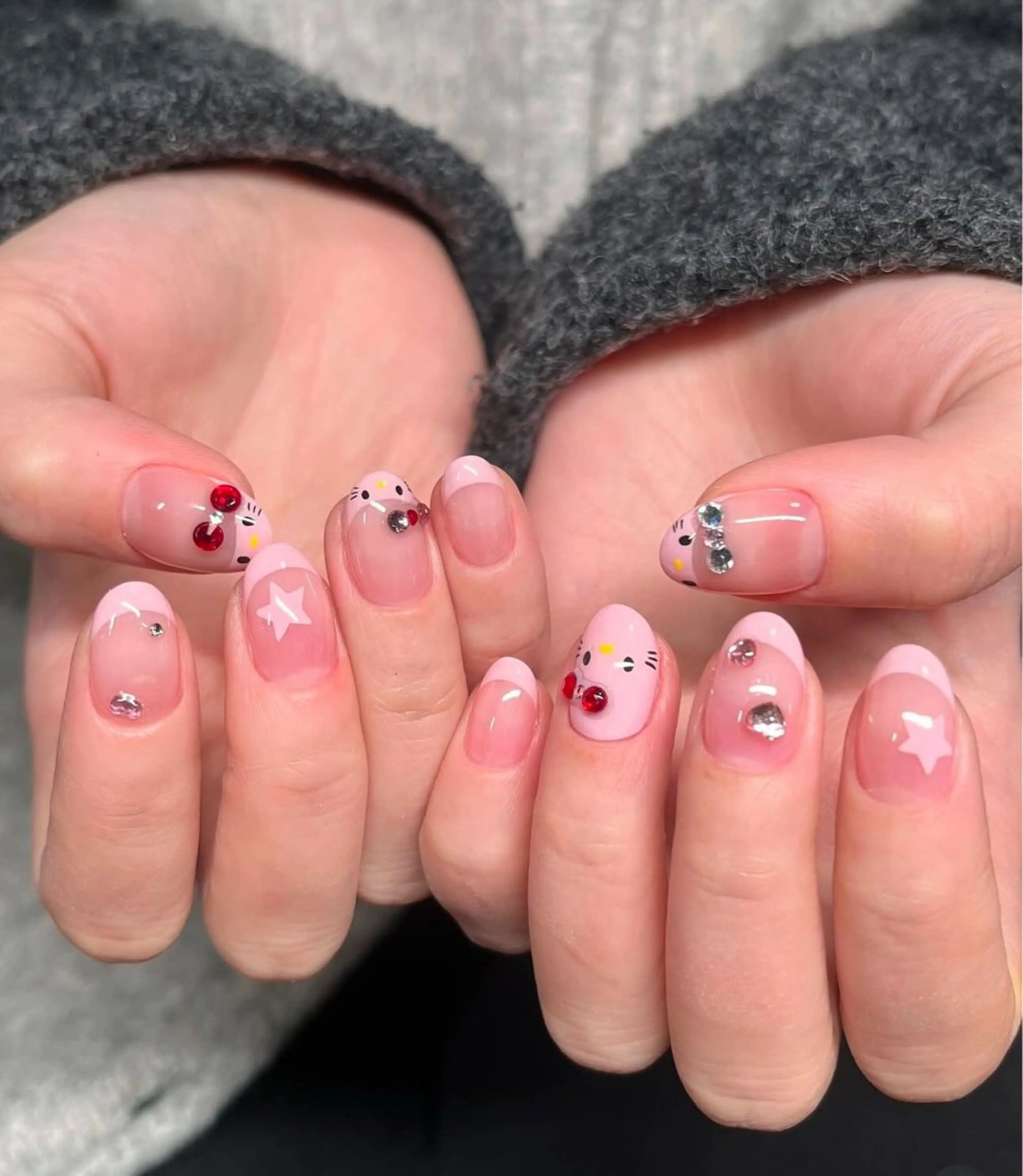 ネイル アートネイル 長さ出し ガーリー 韓国ネイル 持ち込み Rin Nail 新大久保店のネイルデザイン