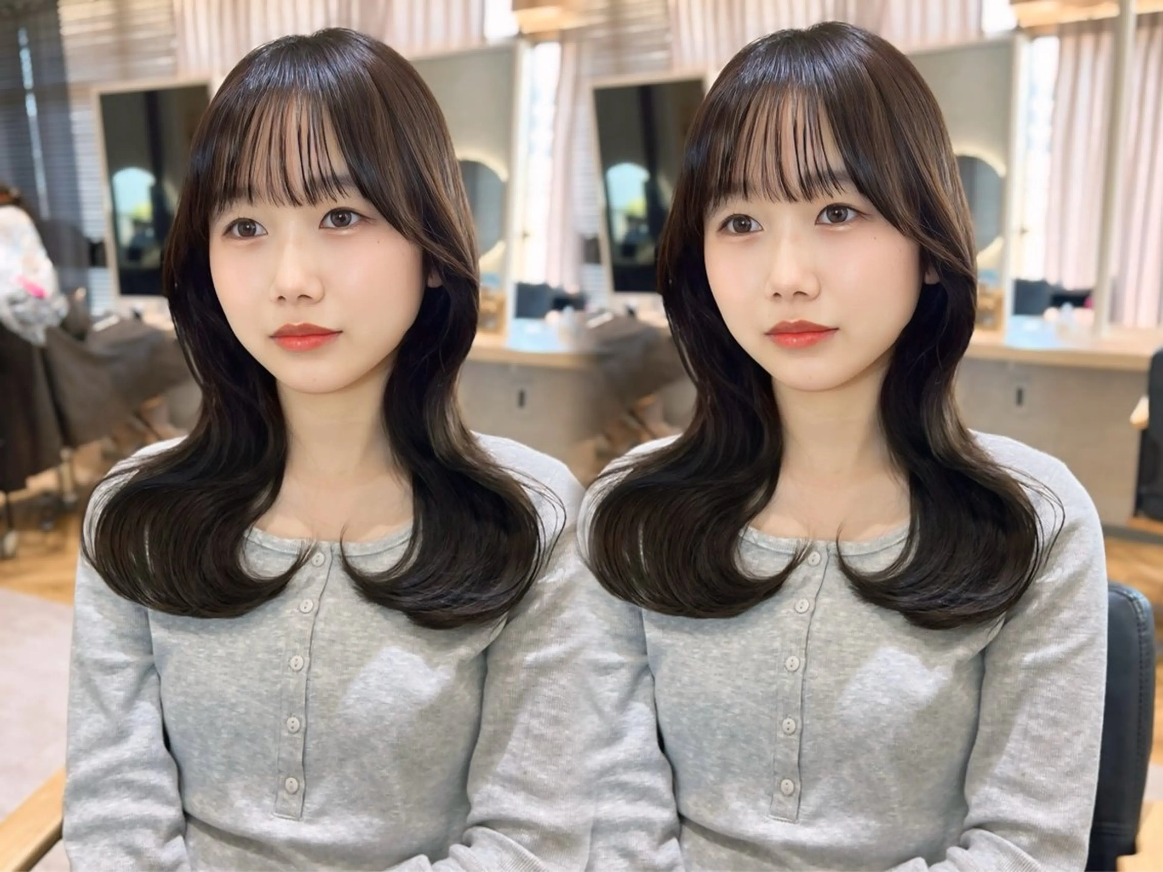 ロング アッシュ アッシュブラック くびれヘア レイヤーカット ロング カット 韓国🇰🇷レイヤー 映える顔周り🩷のヘアスタイル