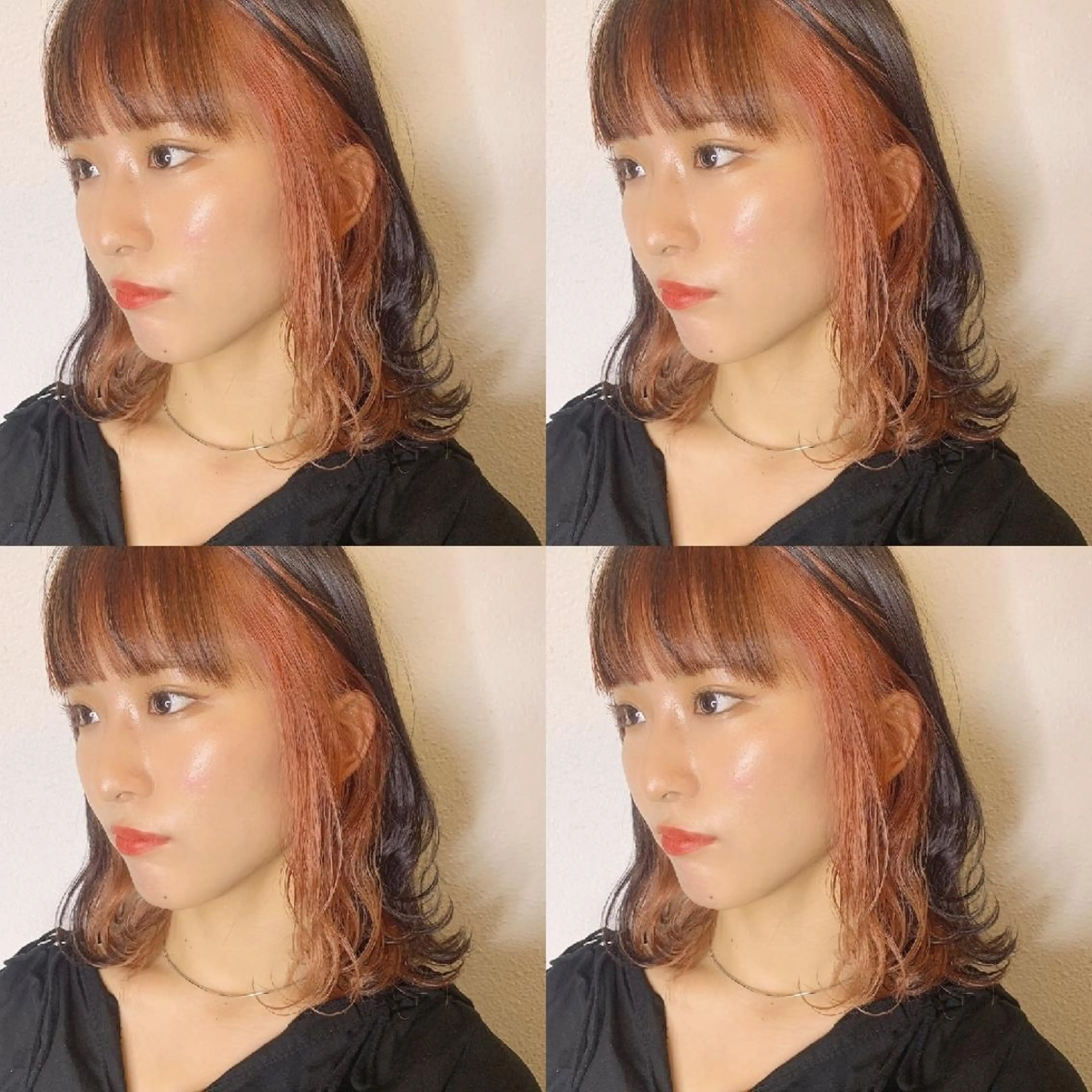 ミディアム カラー ヘアアレンジ インナーカラー オレンジ カット ヘアカラー トリートメント 竹内啓太 ボブのヘアスタイル