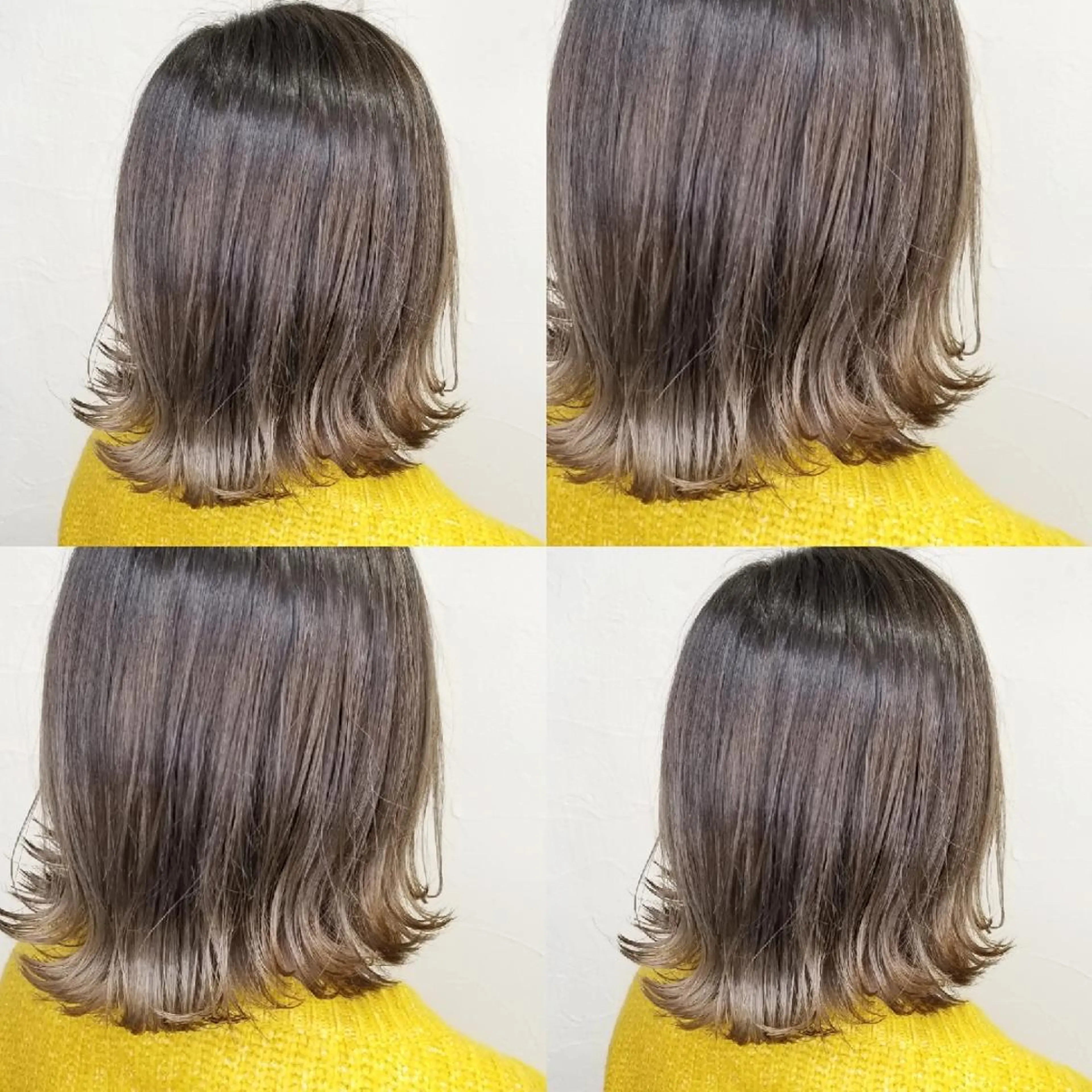 ミディアム ヘアカラー ツヤ髪✨縮毛矯正 ハイトーンカラーのヘアスタイル