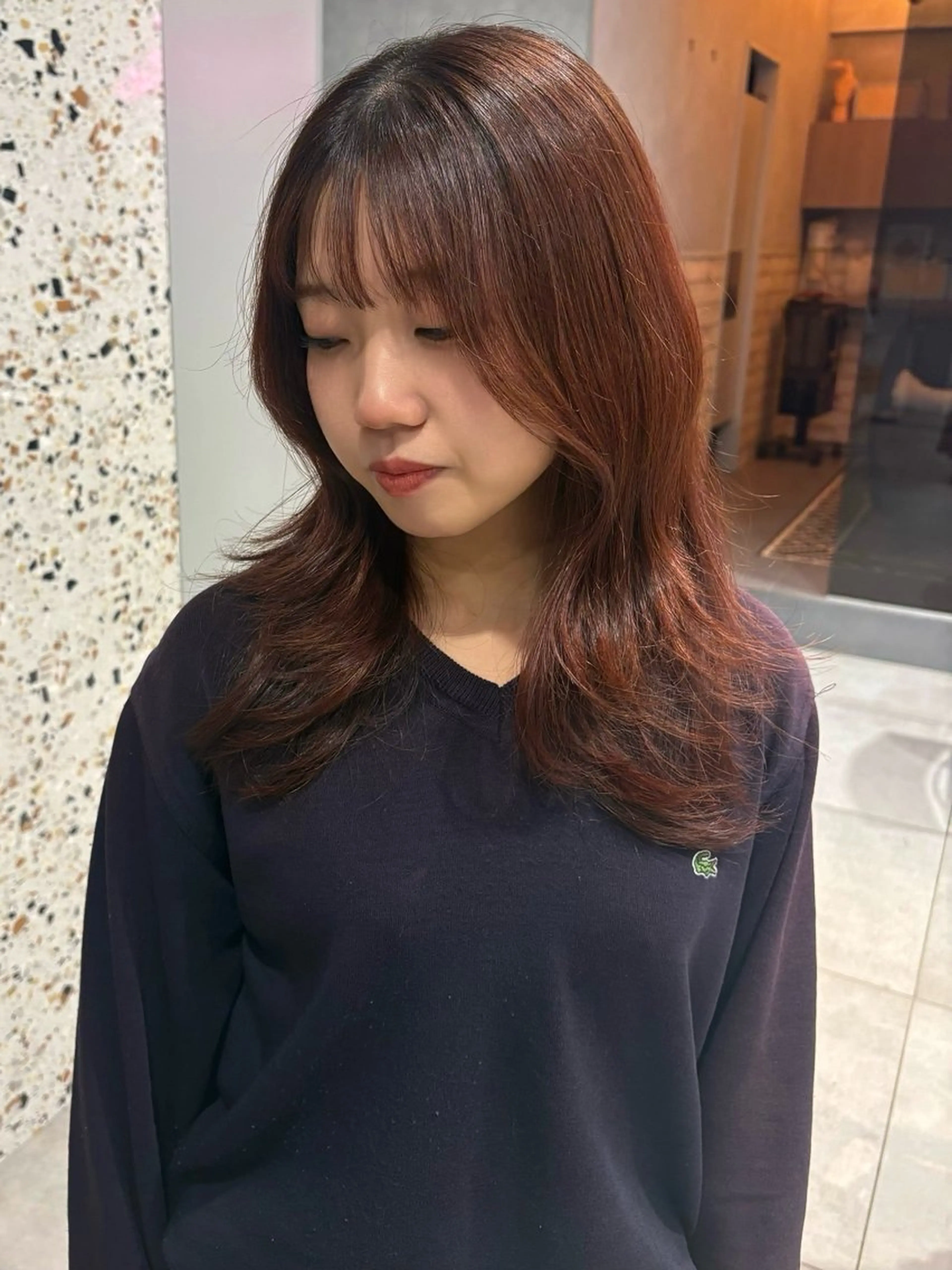 セミロング ハッシュカット レイヤーカット カット yumemiレイヤー ‎✴︎ 透明感カラーのヘアスタイル