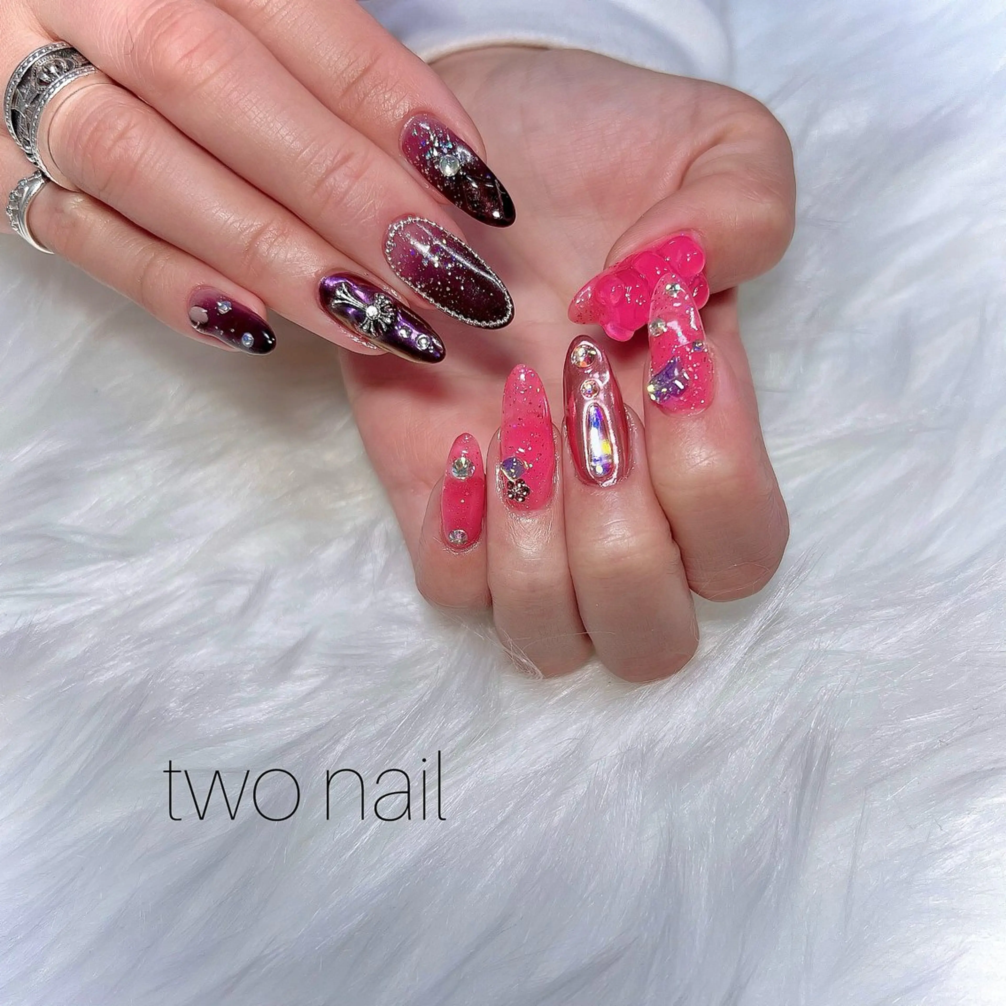 ネイル アートネイル ネイルチップ ホワイト ハンドネイル two nailのネイルデザイン