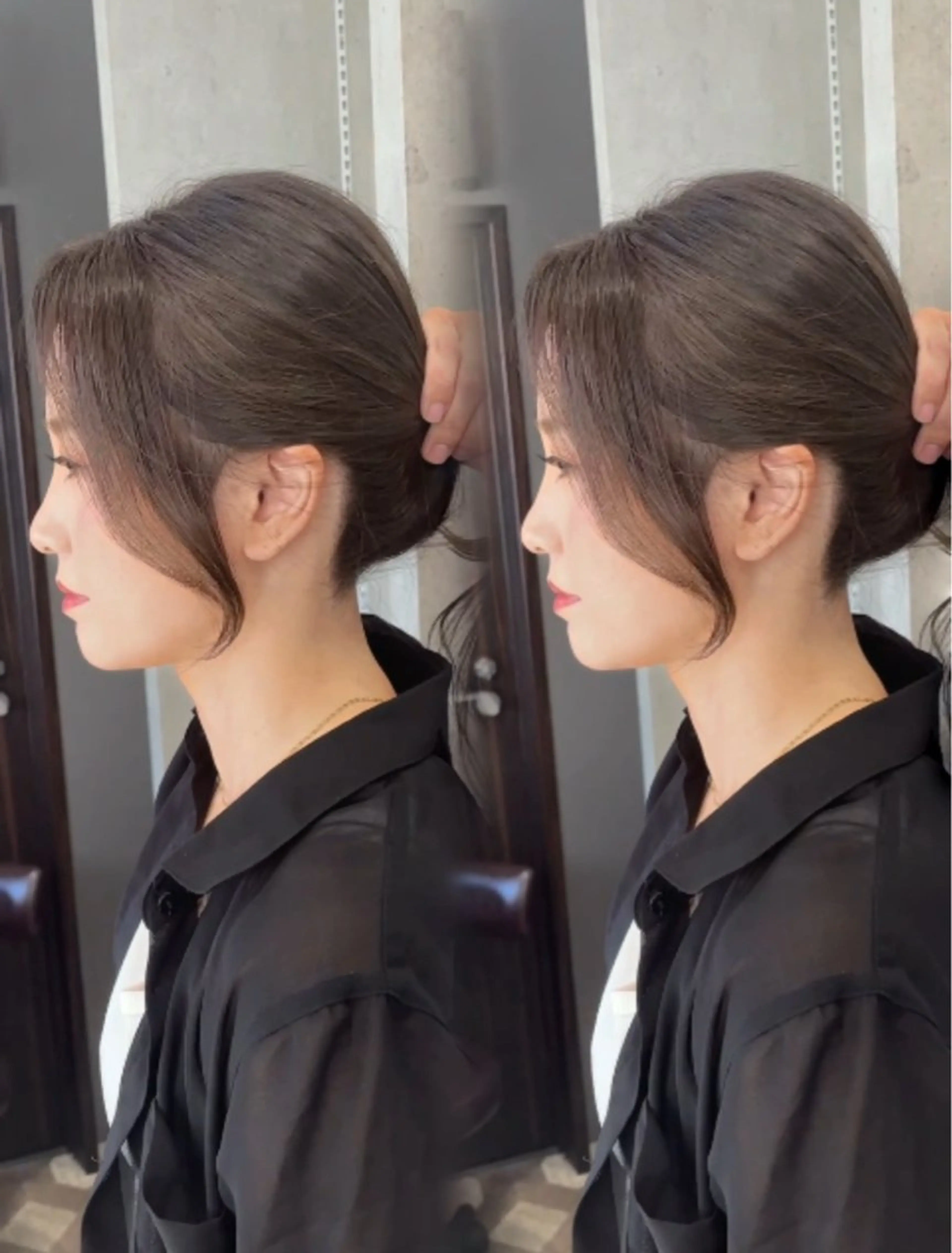 ロング カット ヘアカラー トリートメント 韓国ヘア/ブリーチ無 しWカラー/オリーブのヘアスタイル