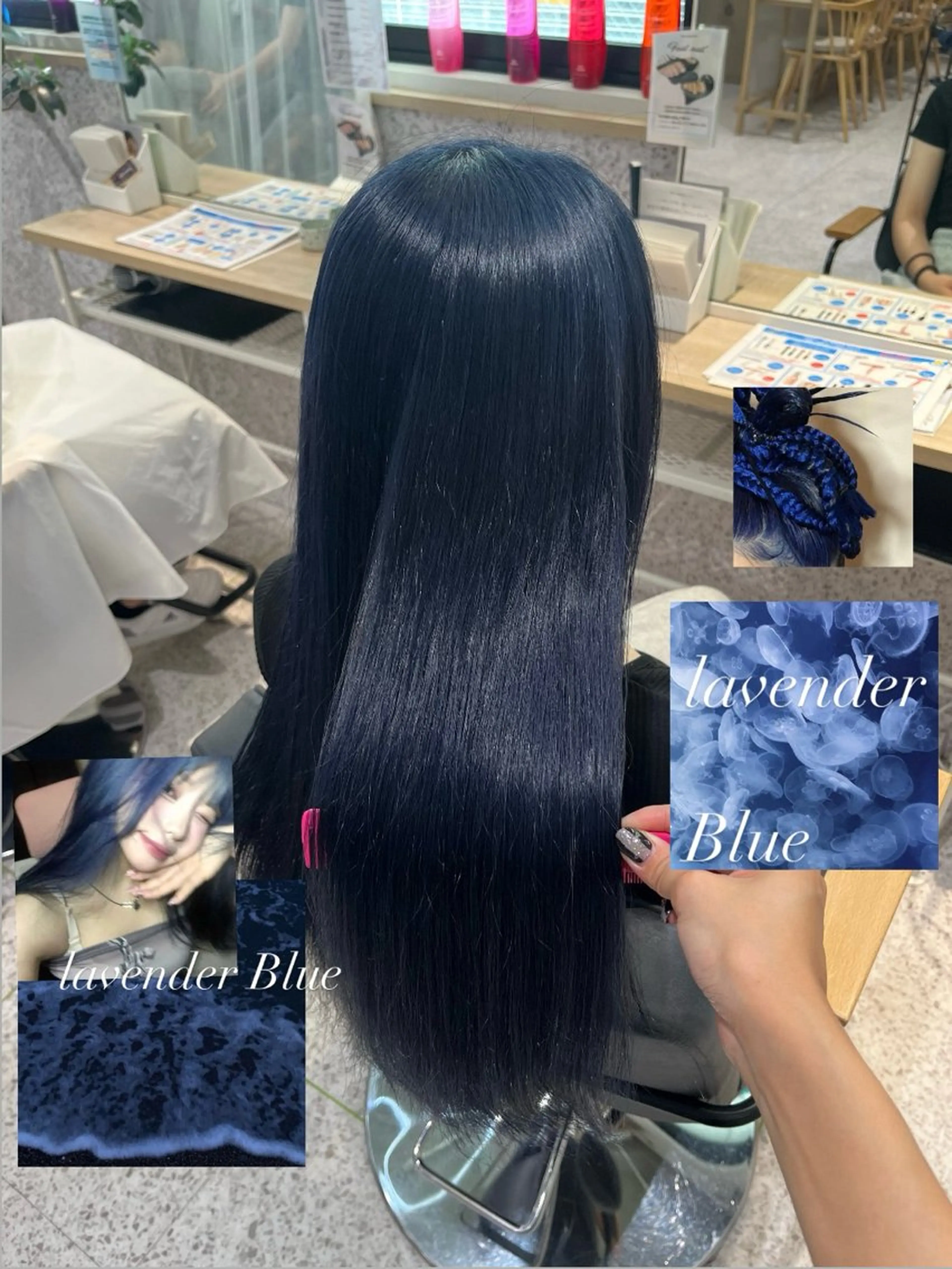 ロング カラー ブリーチ ブルーカラー ダブルカラー ラベンダーカラー 顔周りカット ヘアカラー トリートメント 髪質改善&艶カラー/ ほんだあみ (♡)のヘアスタイル