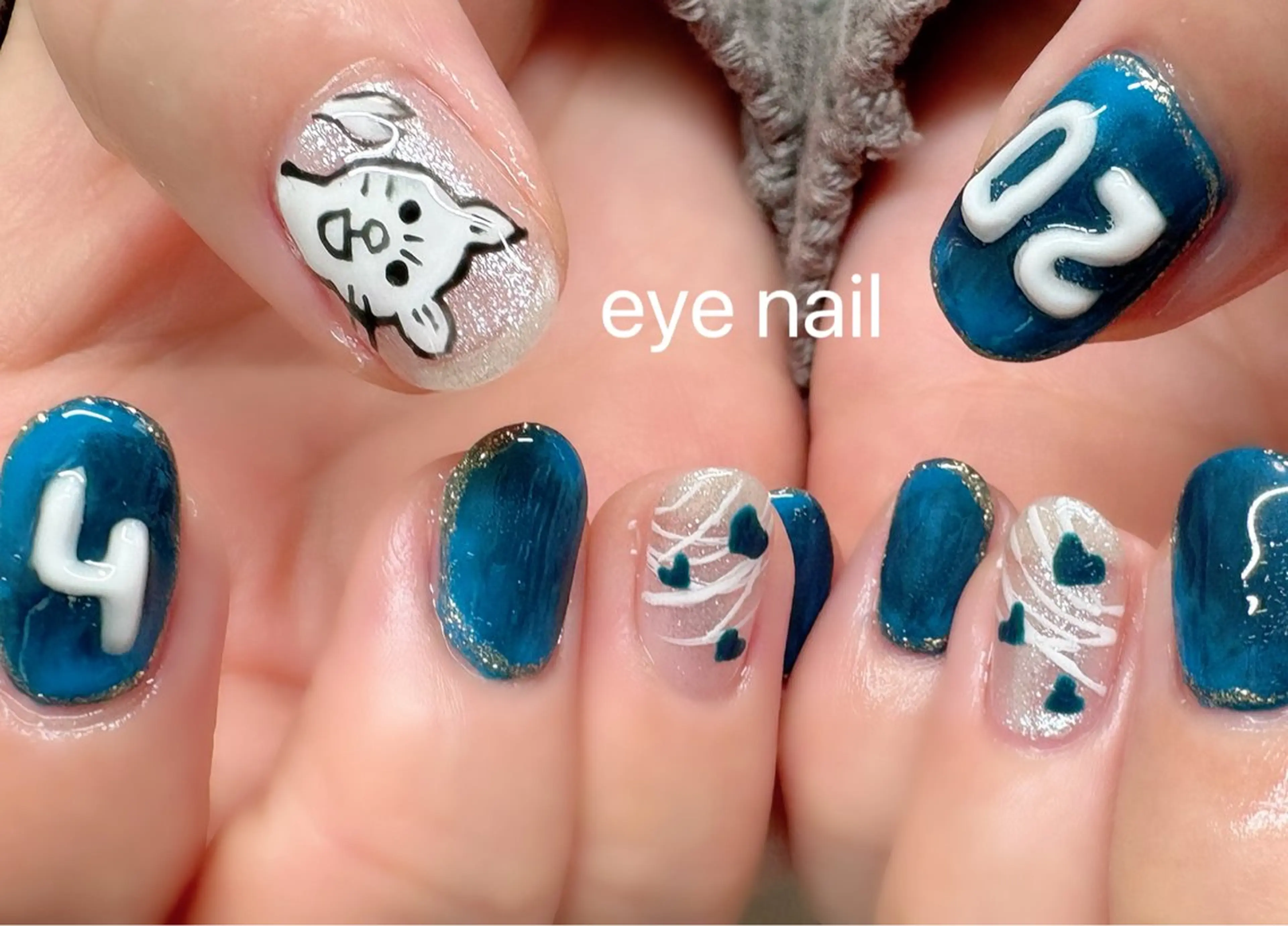 ネイル アートネイル ブルー ジェルネイル ハンドネイル Eye nailのネイルデザイン