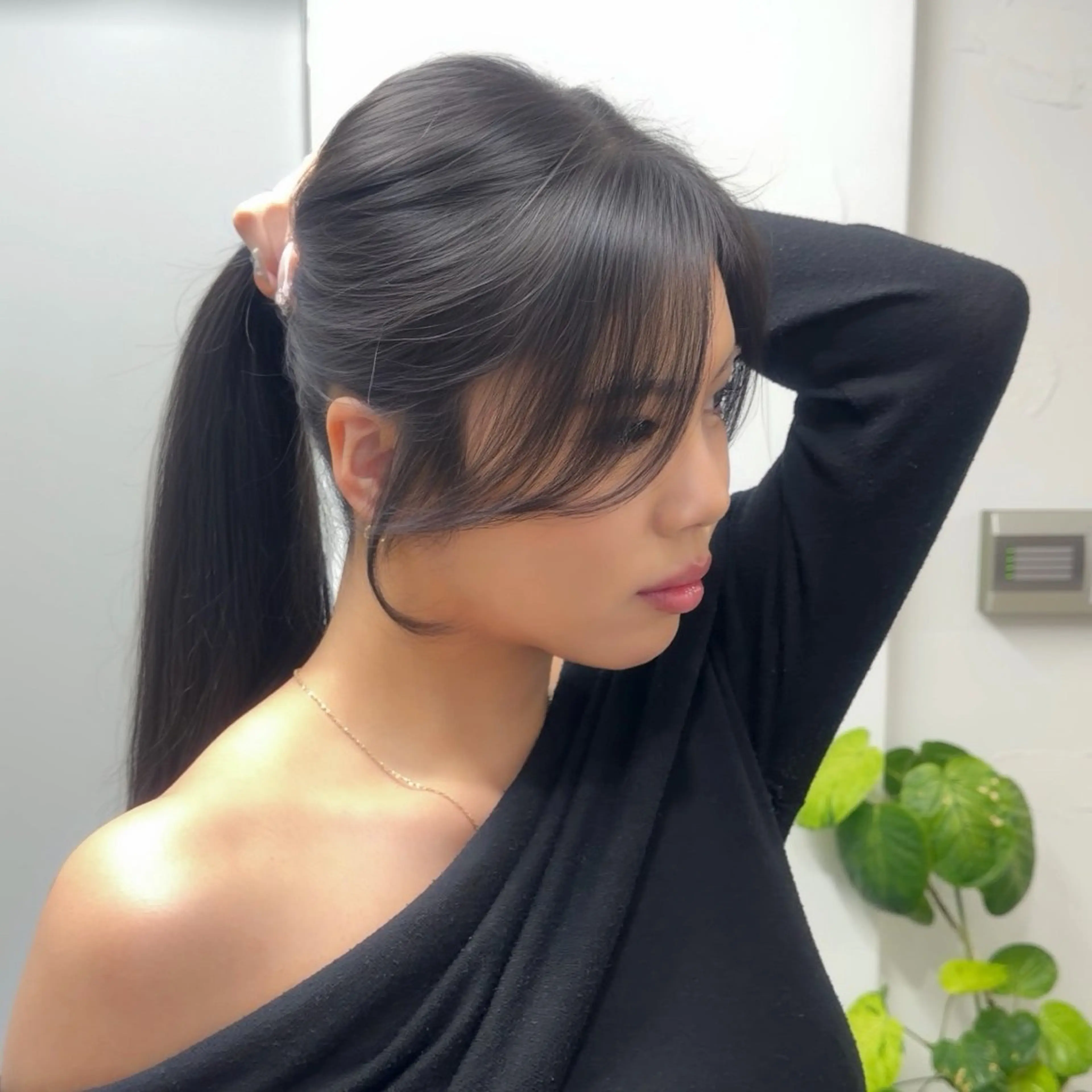 ロング 韓国風ヘア おくれ毛 サイドバング 小顔カット カット 顔周り/くびれ巻き /福岡天神/萌歌のヘアスタイル