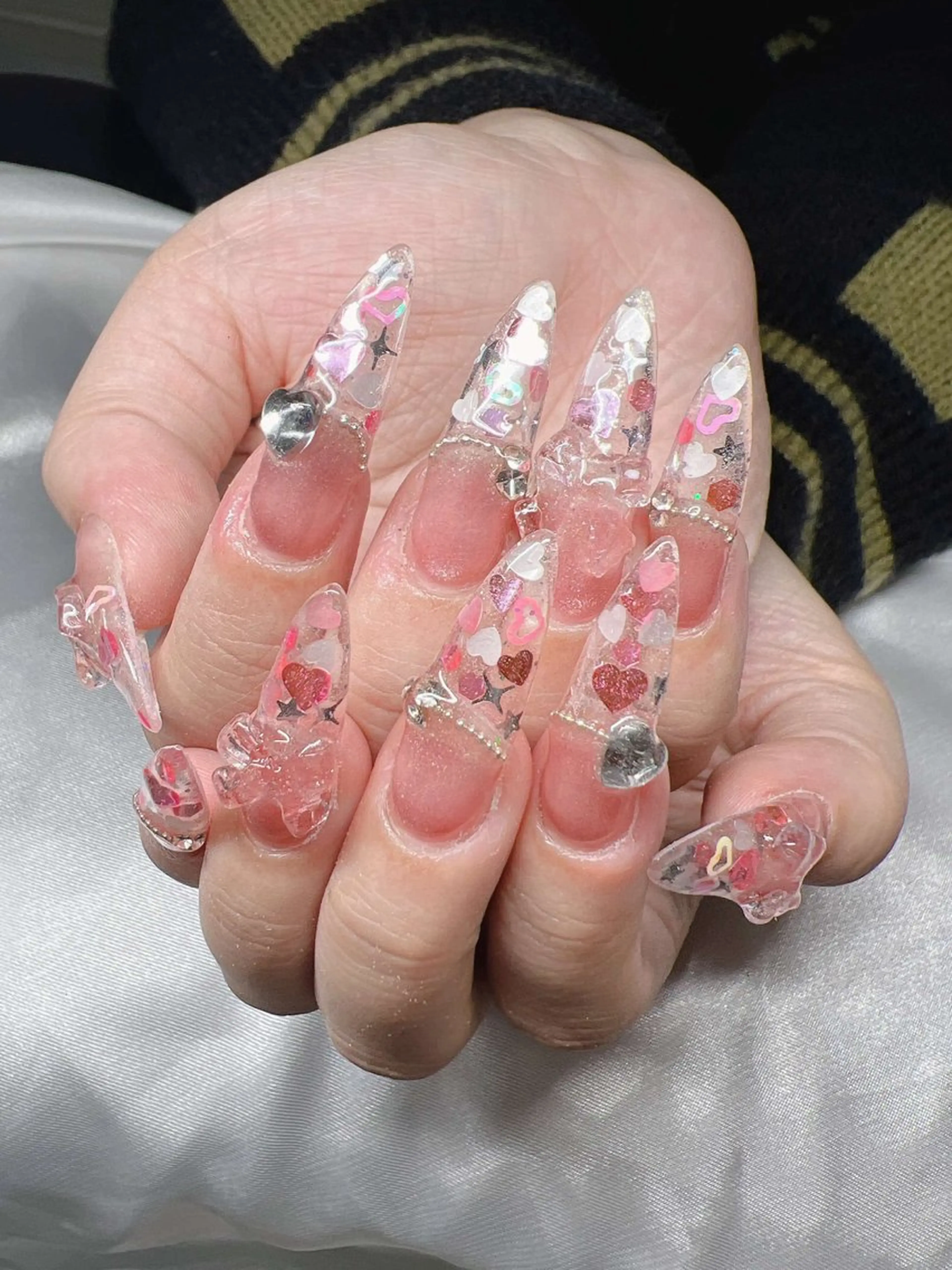 ネイル オーロラネイル チークネイル 長さ出し フットネイル フレンチネイル ハンドネイル Lee Nails チップ長さだし専門店のネイルデザイン
