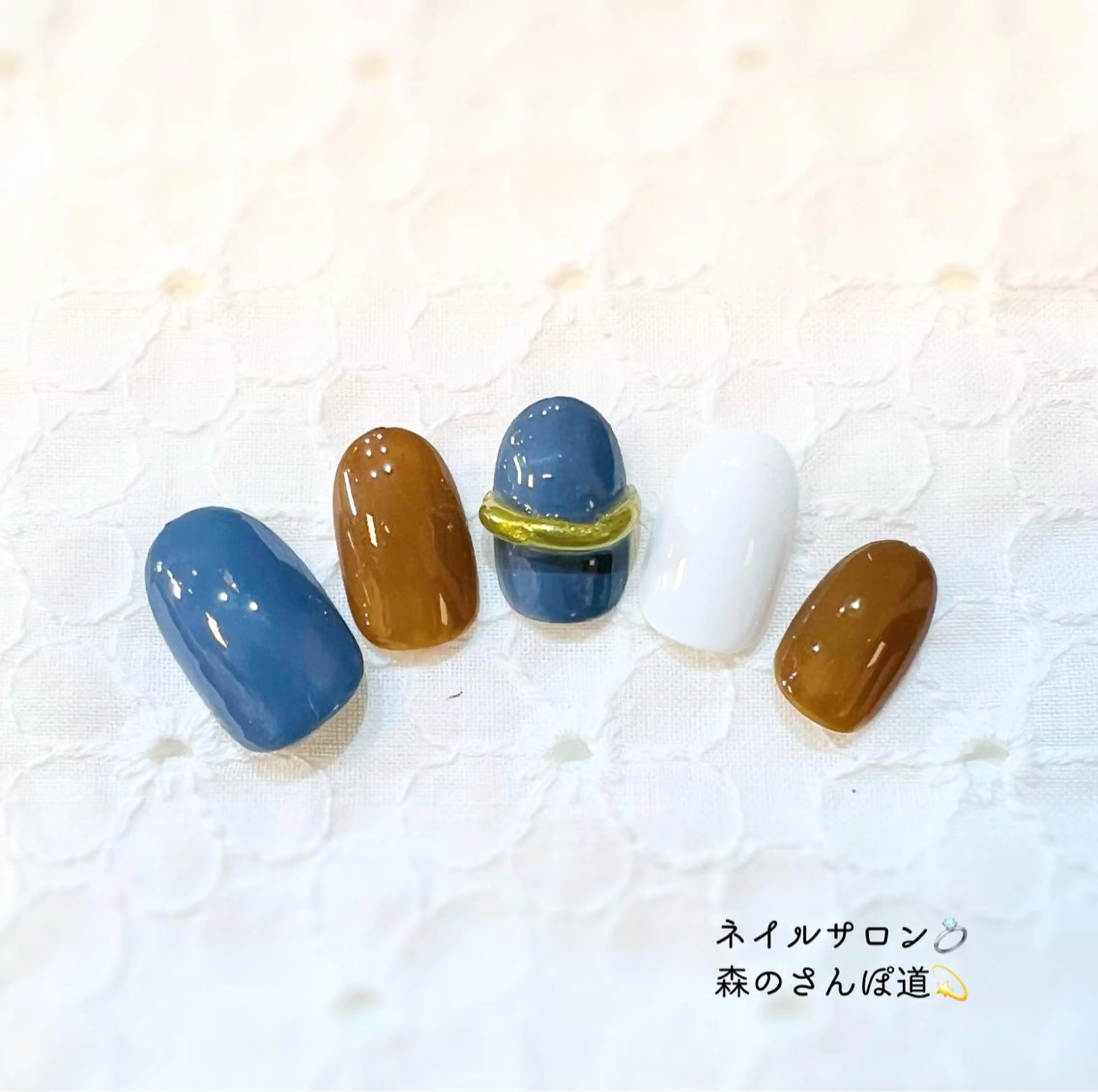 ネイル ハンドネイル ショートネイル 森のさんぽ道のネイルデザイン