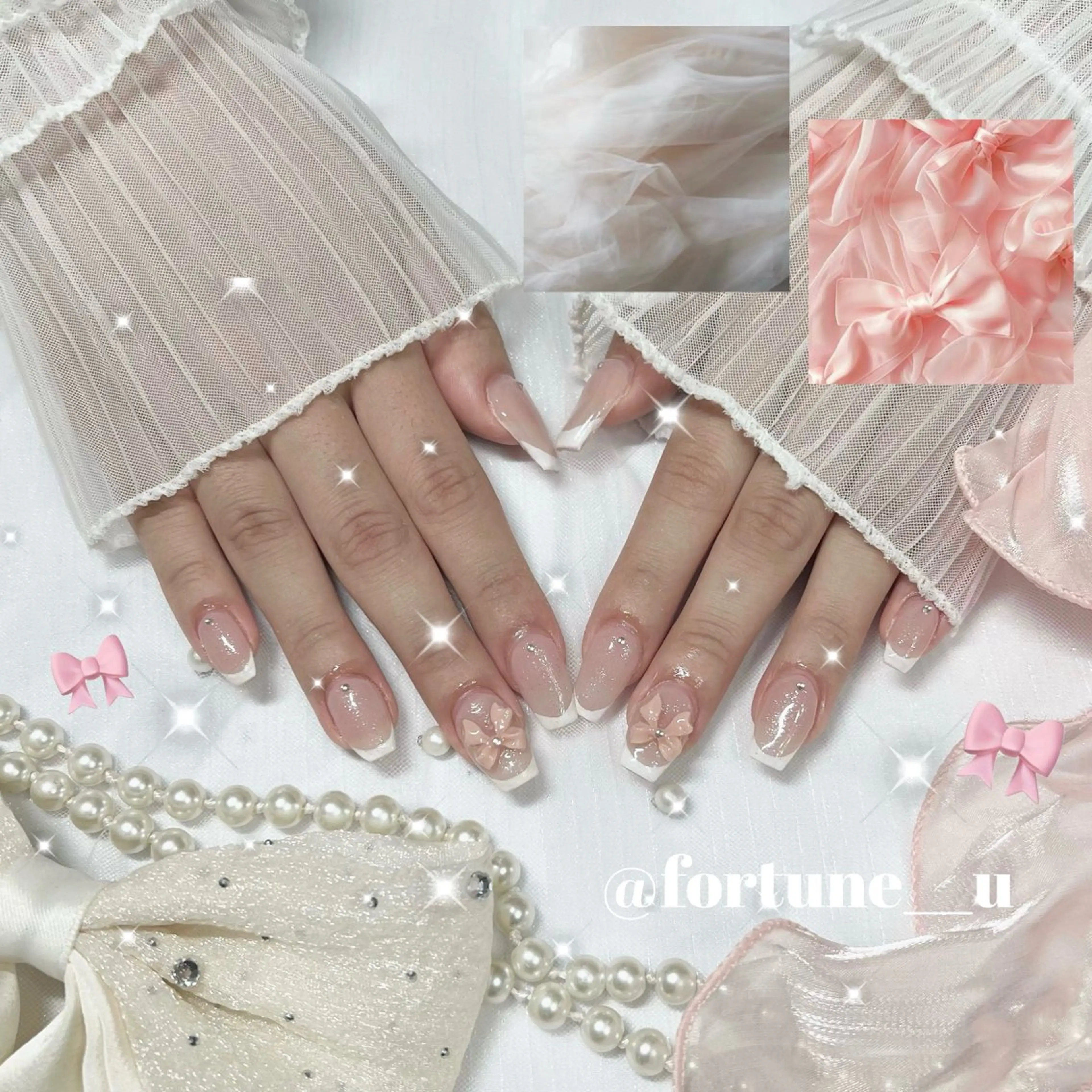 ネイル フレンチネイル ガーリー 韓国ネイル 水色 持ち込み ハンドネイル 💜✩.* Yuuna💜のネイルデザイン