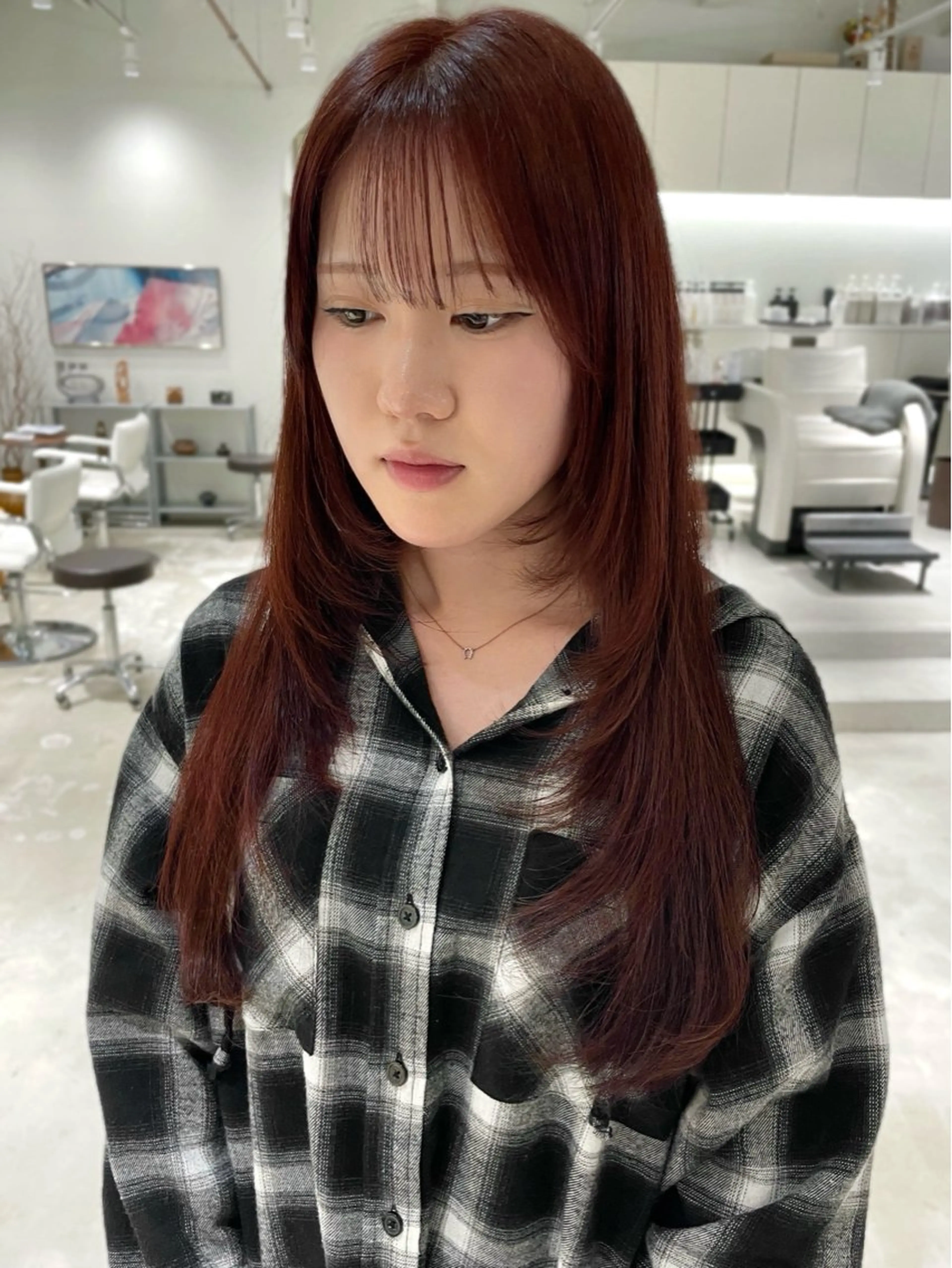 ロング カラー カット ヘアカラー 林 千聖のヘアスタイル