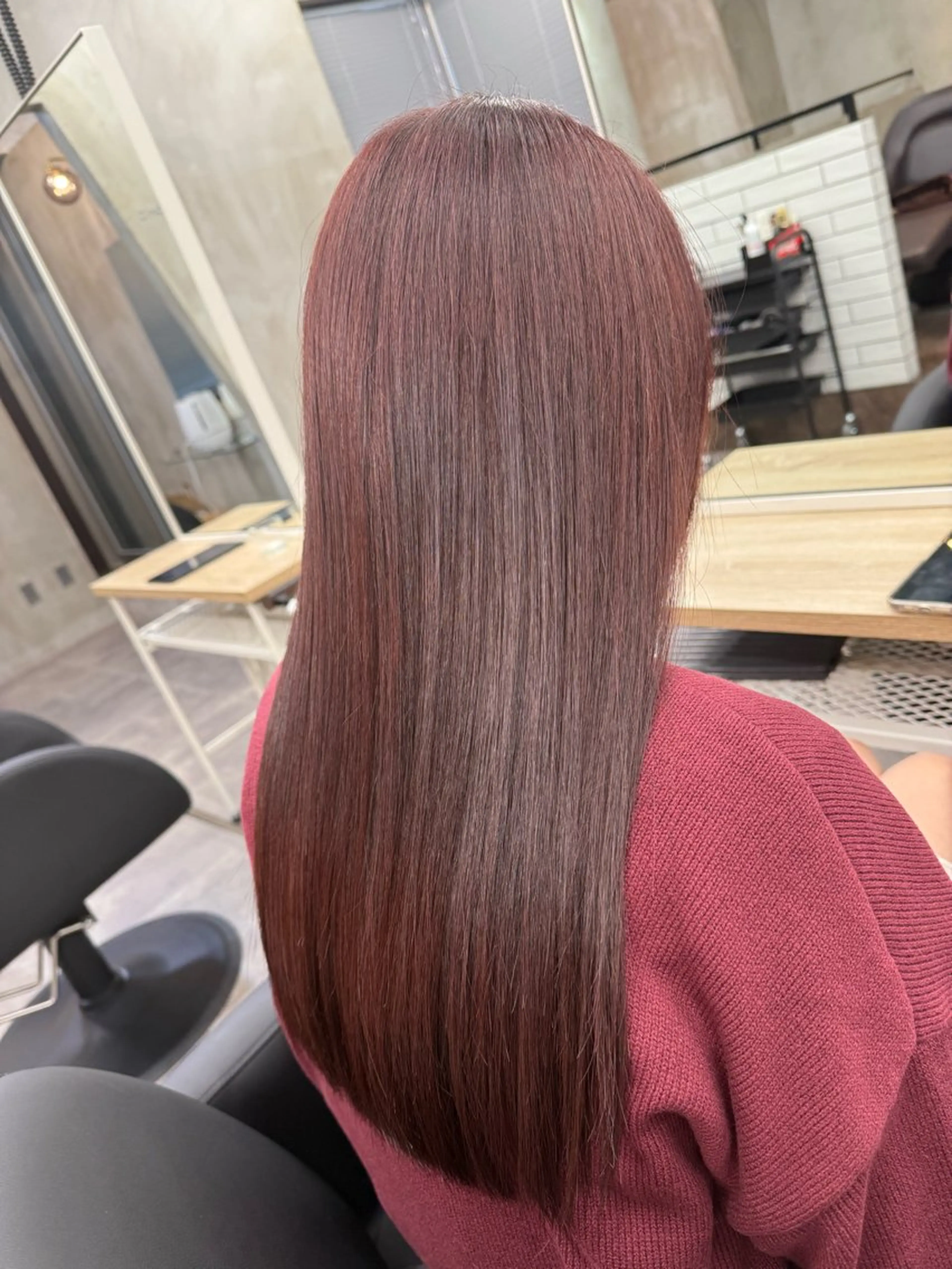 ロング カラー ダブルカラー レッドカラー ヘアカラー トリートメント M CHIHIROのヘアスタイル