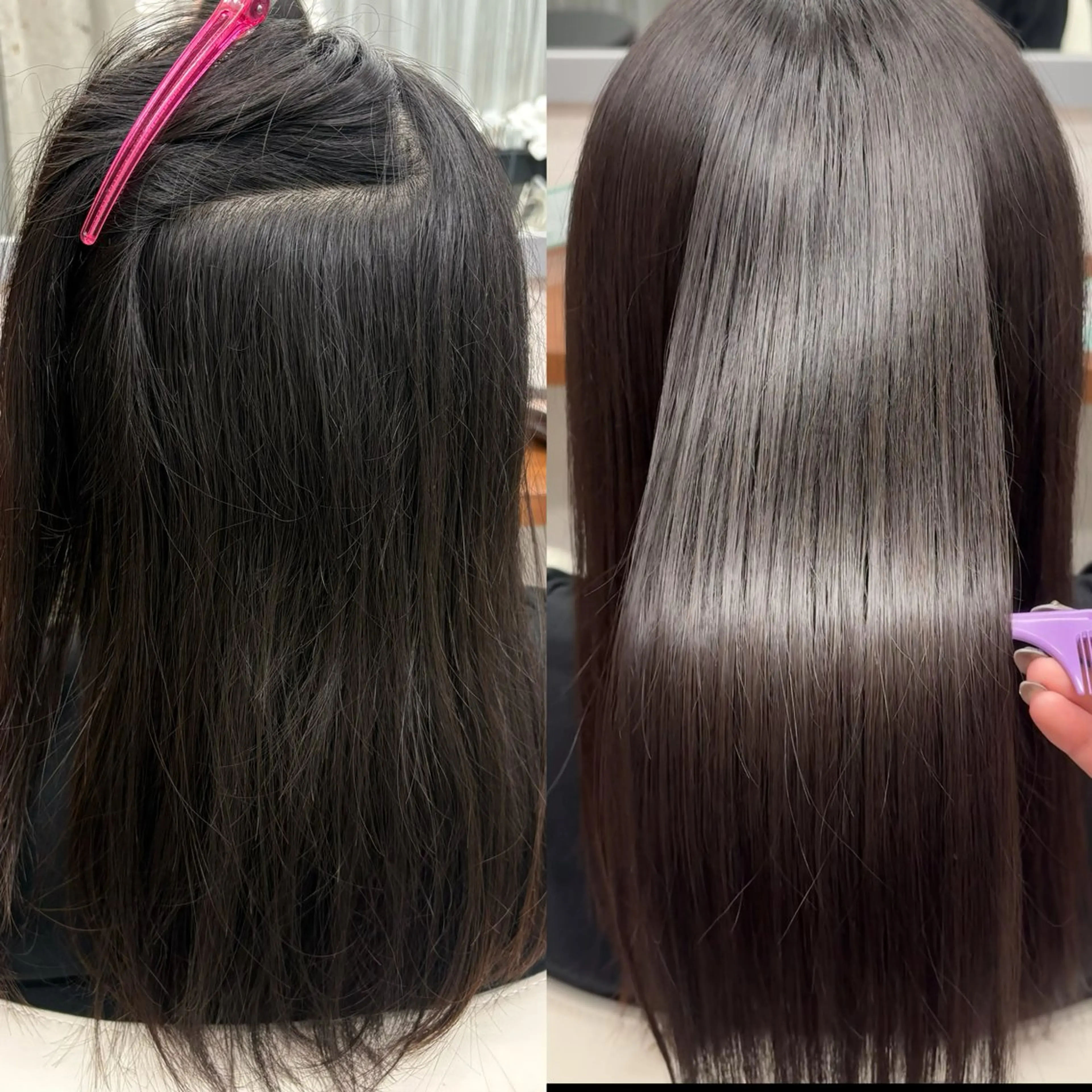 ミディアム パーマ 縮毛矯正 艶カラー／縮毛矯正 ／kana‎🤍のヘアスタイル