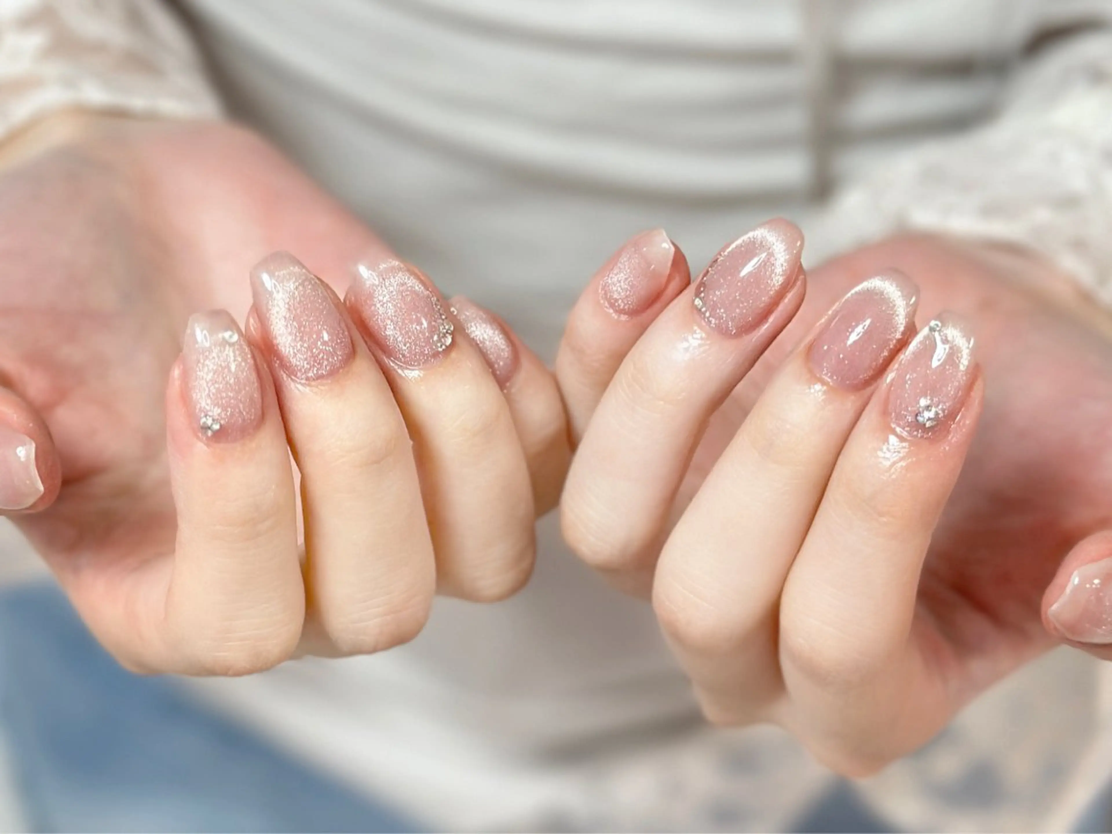 ネイル アートネイル オーロラネイル チークネイル フレンチネイル ガラスフレンチ ハンドネイル 🎀YooLi Nail salonのネイルデザイン