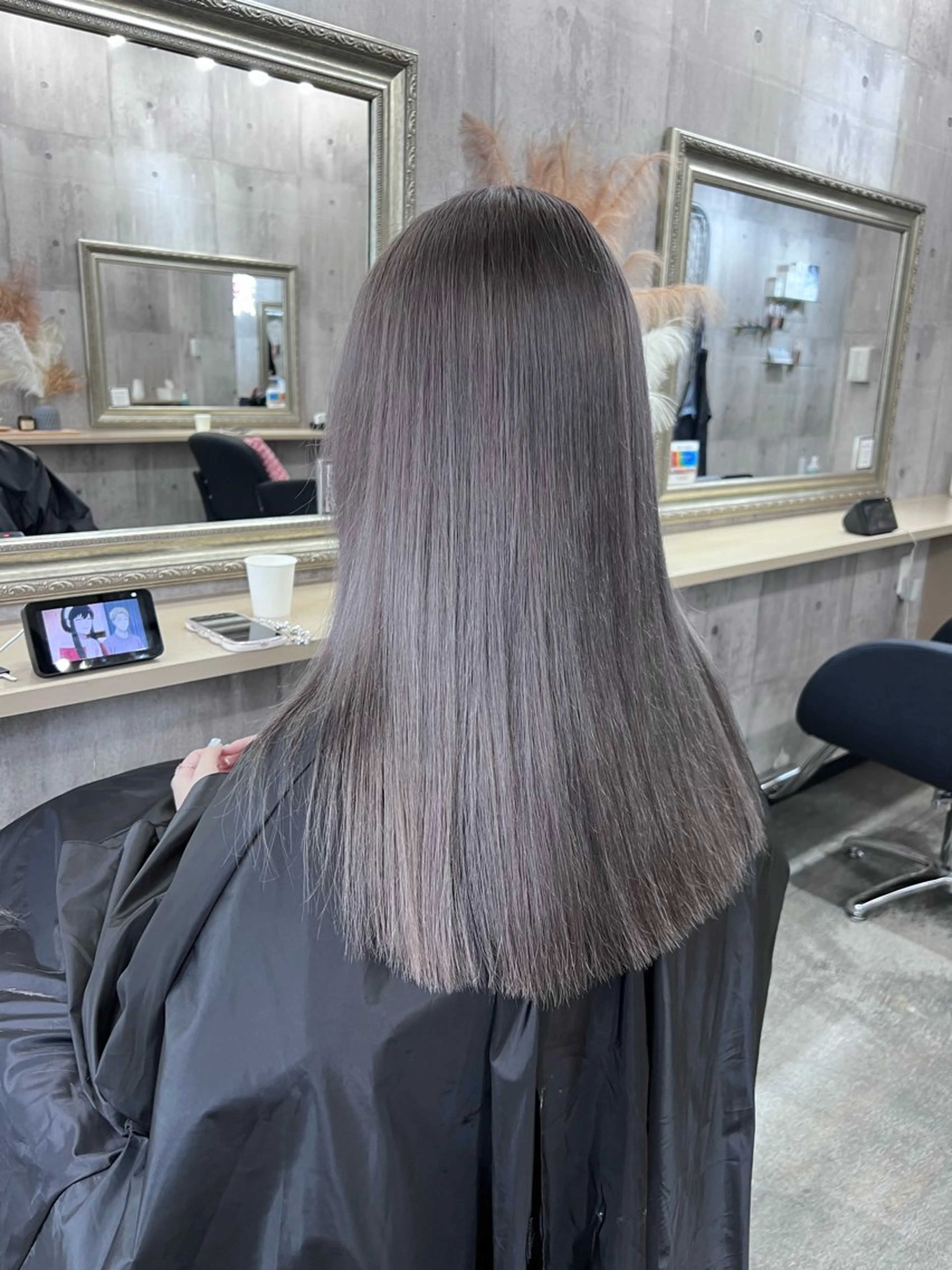 セミロング ハイライト 髪質改善 韓国風ヘア サニーサイド大名 ダブルカラー髪質改善のヘアスタイル