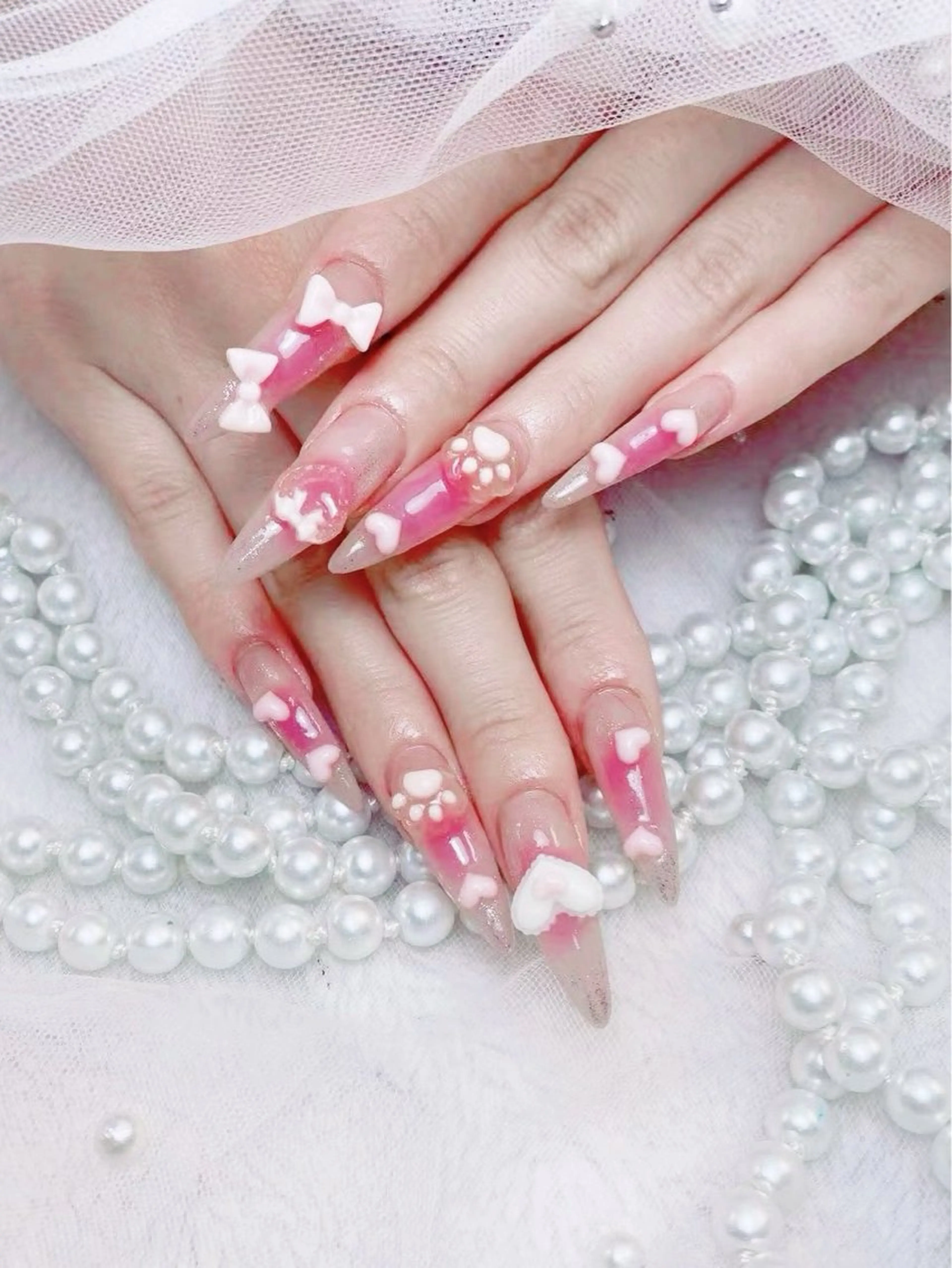 ネイル フレンチネイル ジェルネイル ハート 韓国ネイル マグネットネイル ハンドネイル ネイルサロン lotusのネイルデザイン