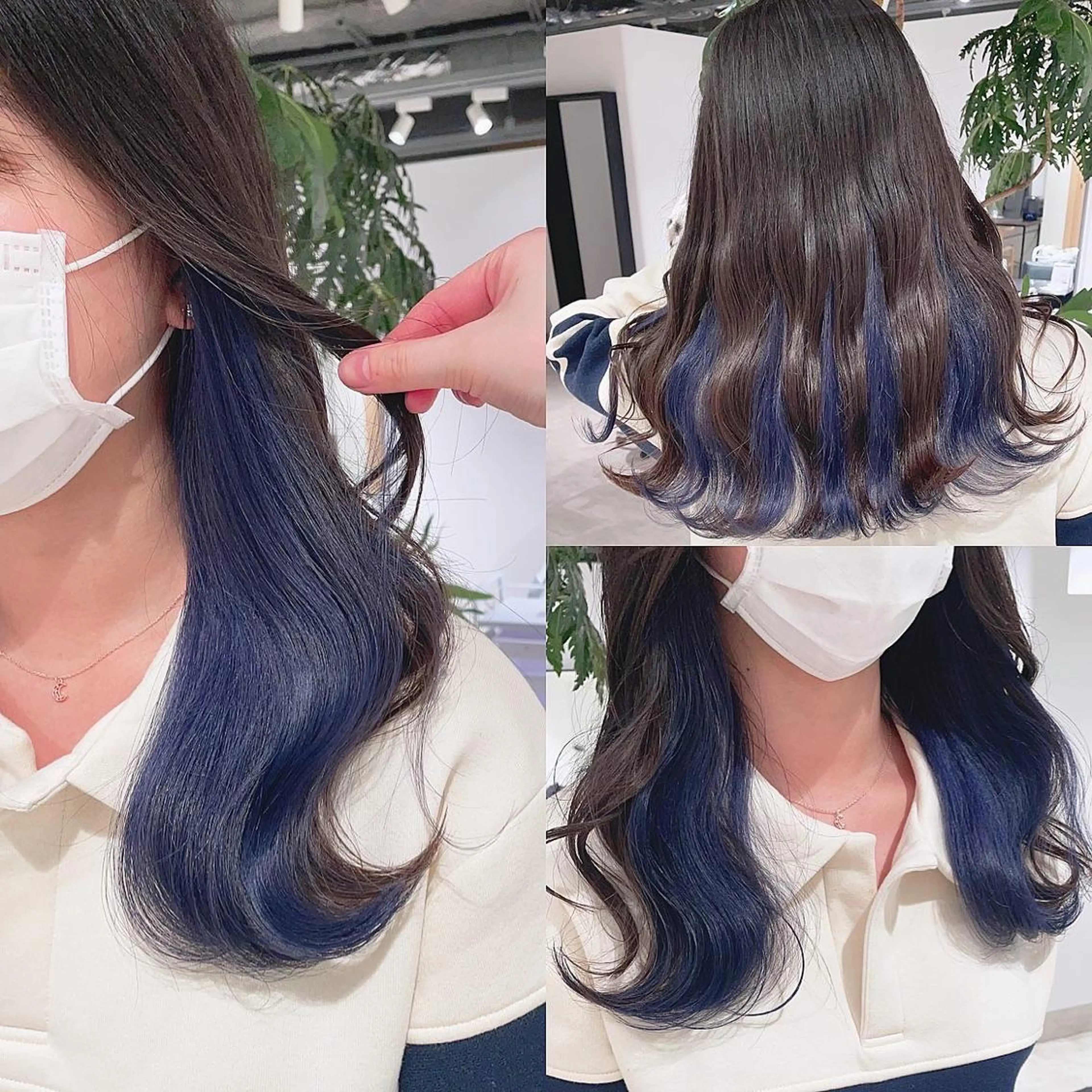 ロング カラー ブリーチ ブルーカラー 韓国風カラー ネイビーカラー 韓国風ヘア ヘアカラー トリートメント 渋谷:インナーカラー ／🍒エリカ🍒のヘアスタイル