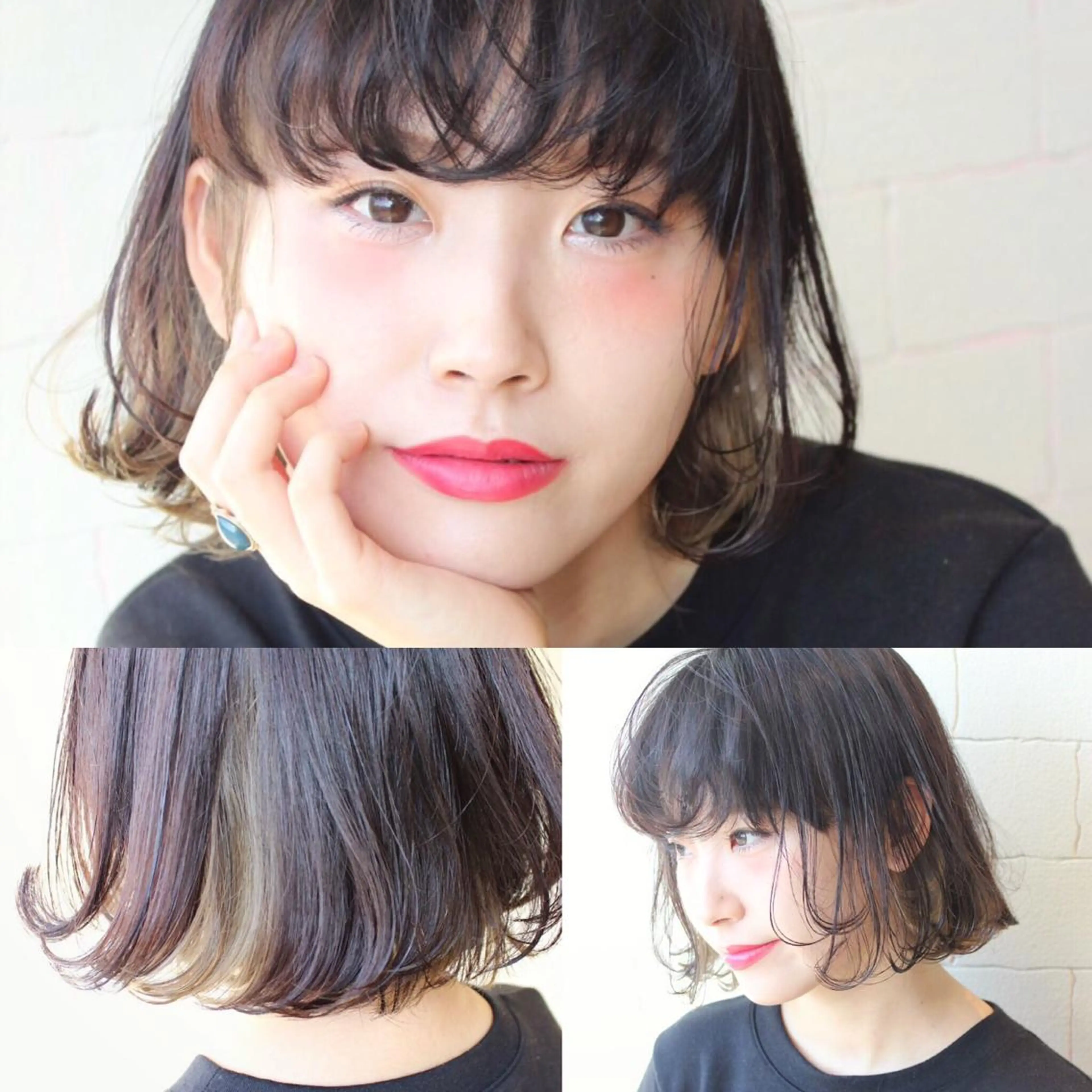 カラー インナーカラー ボブ 🌹ハッシュカット、 レイヤー韓国ヘア🌹のヘアスタイル